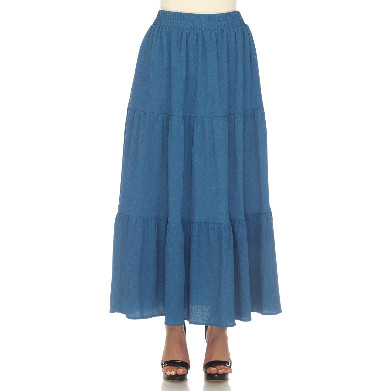 White Mark Women's Pleated Tiered Maxi Skirt - Royal, Small