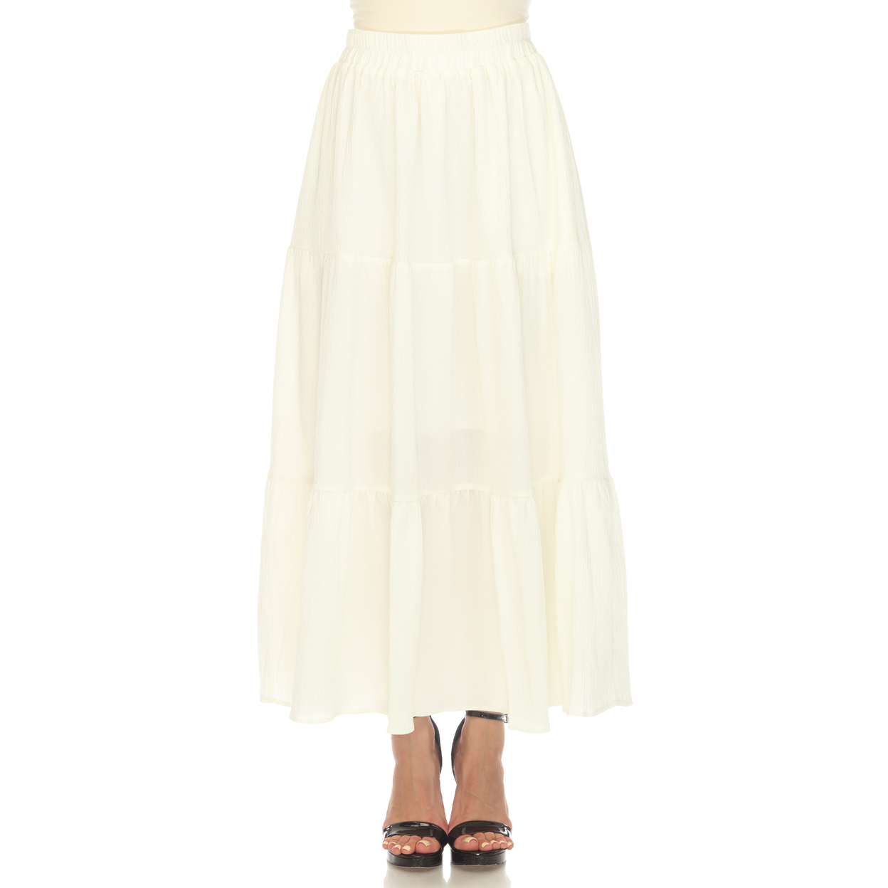 White Mark Women's Pleated Tiered Maxi Skirt - Champagne, Medium