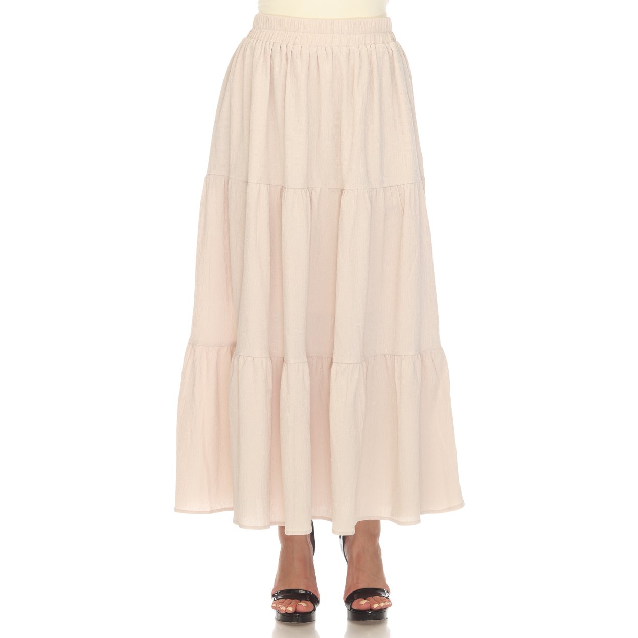 White Mark Women's Pleated Tiered Maxi Skirt - Beige, Small