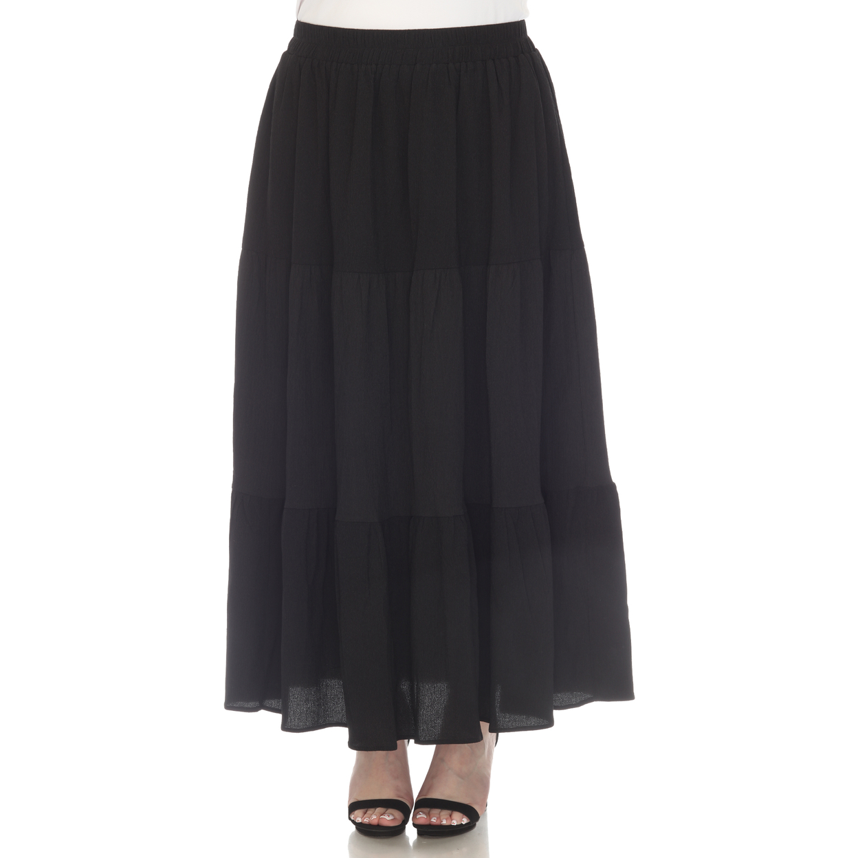 White Mark Women's Pleated Tiered Maxi Skirt - Black, 2x