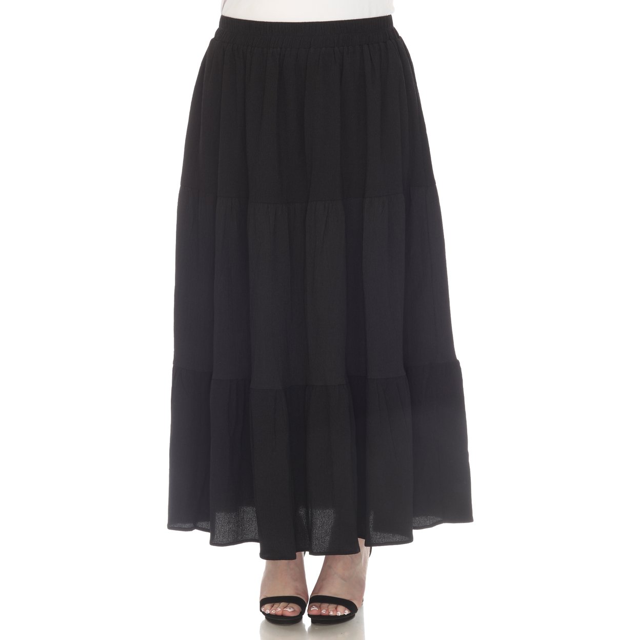 White Mark Women's Pleated Tiered Maxi Skirt - Black, 3x