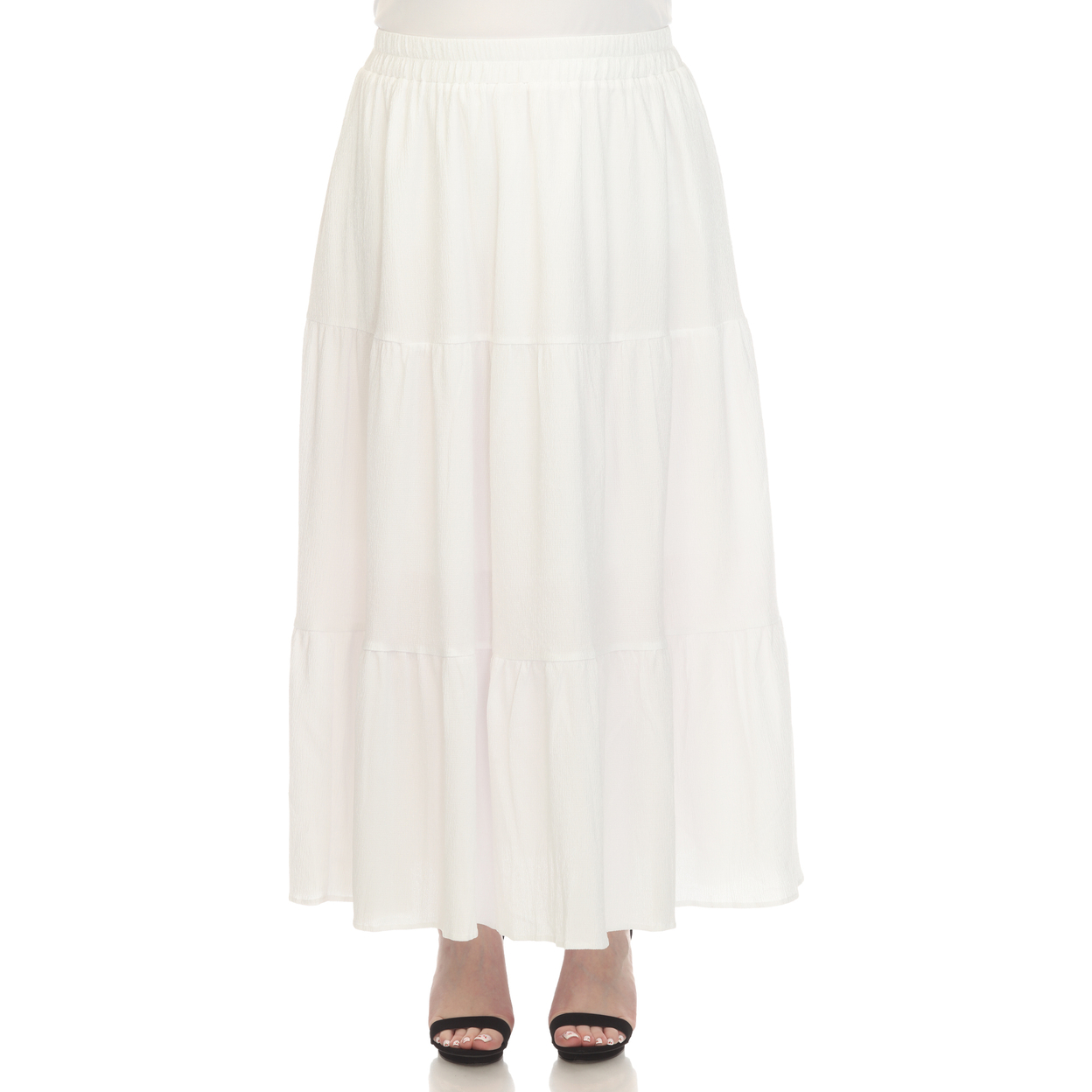 White Mark Women's Pleated Tiered Maxi Skirt - White, 3x
