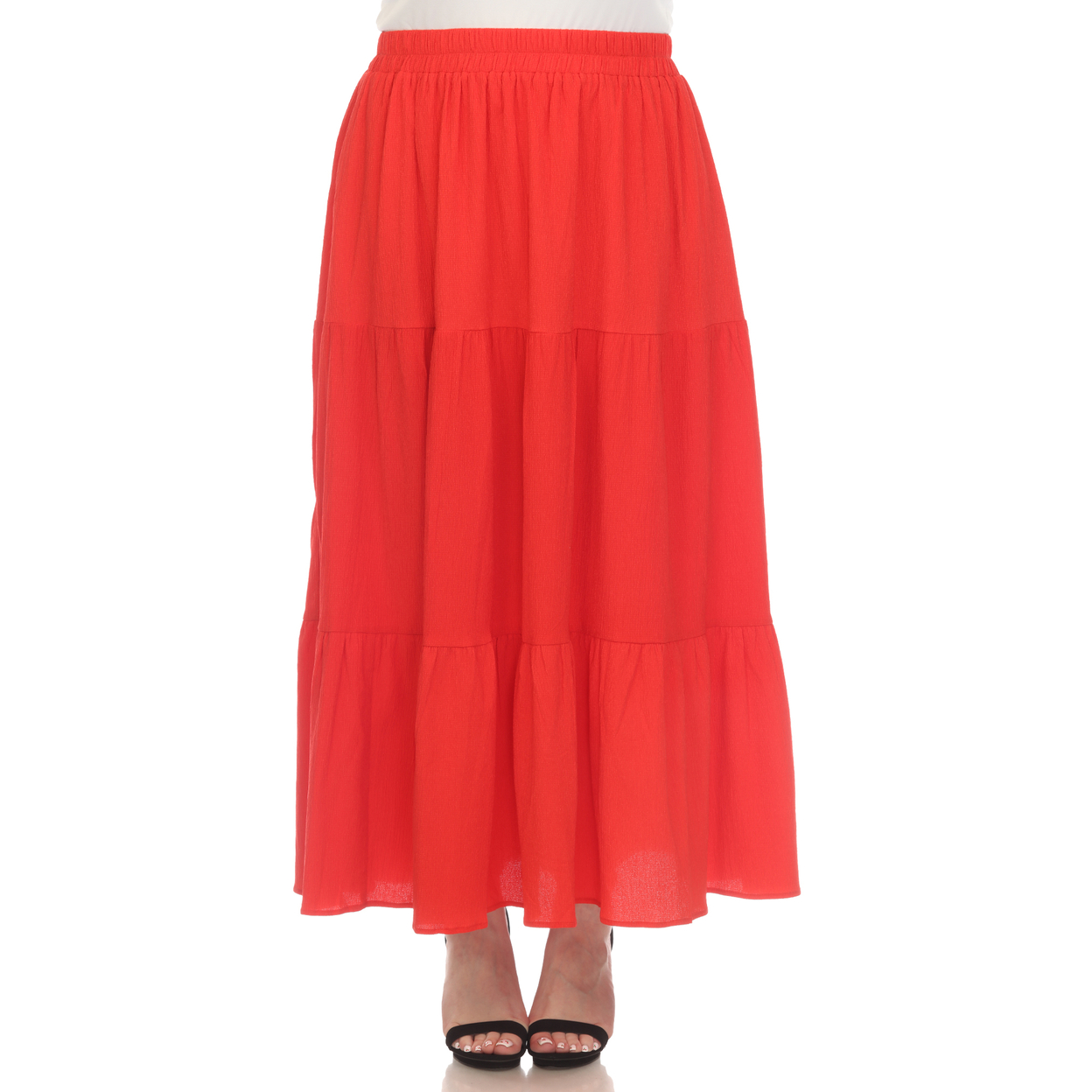 White Mark Women's Pleated Tiered Maxi Skirt - Red, 2x