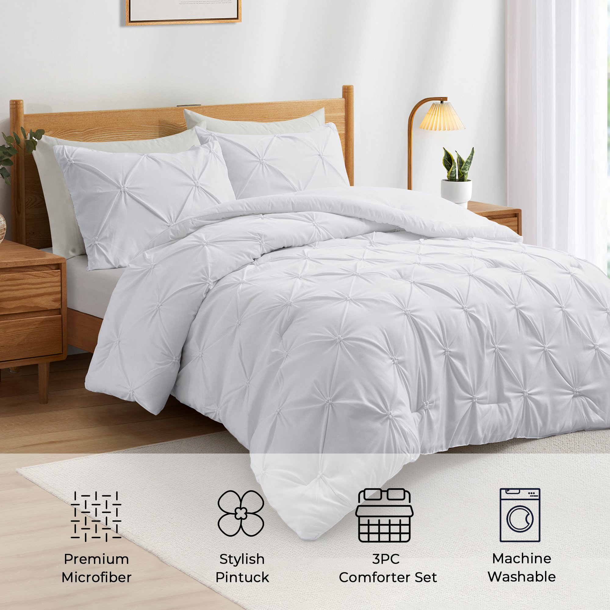 3-Piece Comforter Set Pintuck Pinch Pleat Ultra-Soft Down Alternative Comforter - Twin Size