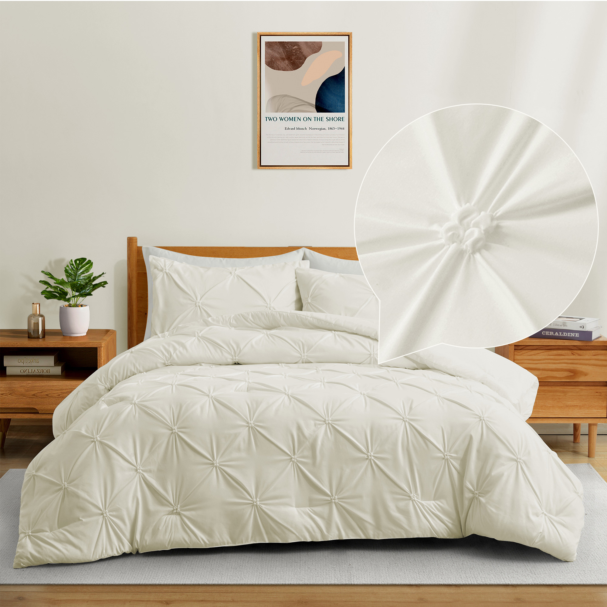 Pinch Pleat Microfiber Comforters, All Season Down Alternative Comforter Set - Full/Queen Size