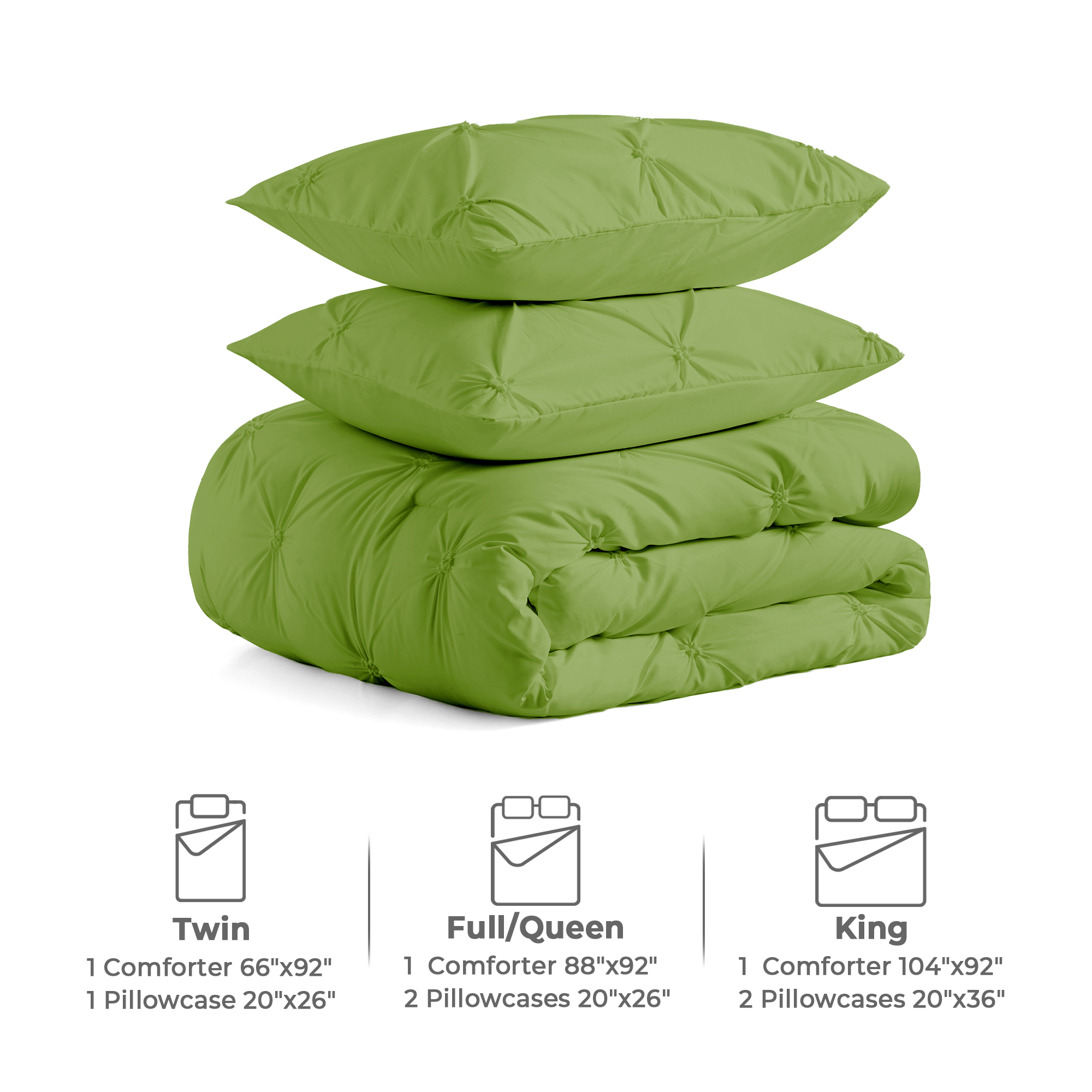 Microfiber Comforter Set Pinch Pleat Pintuck Down Alternative Bedding - All Season Comforter Set - King Size