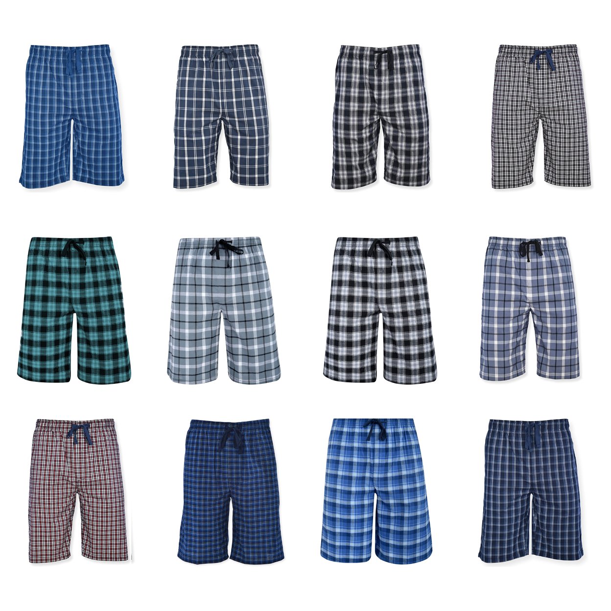 Men's Ultra-Soft Plaid Lounge Pajama Sleep Wear Shorts - Black, Large
