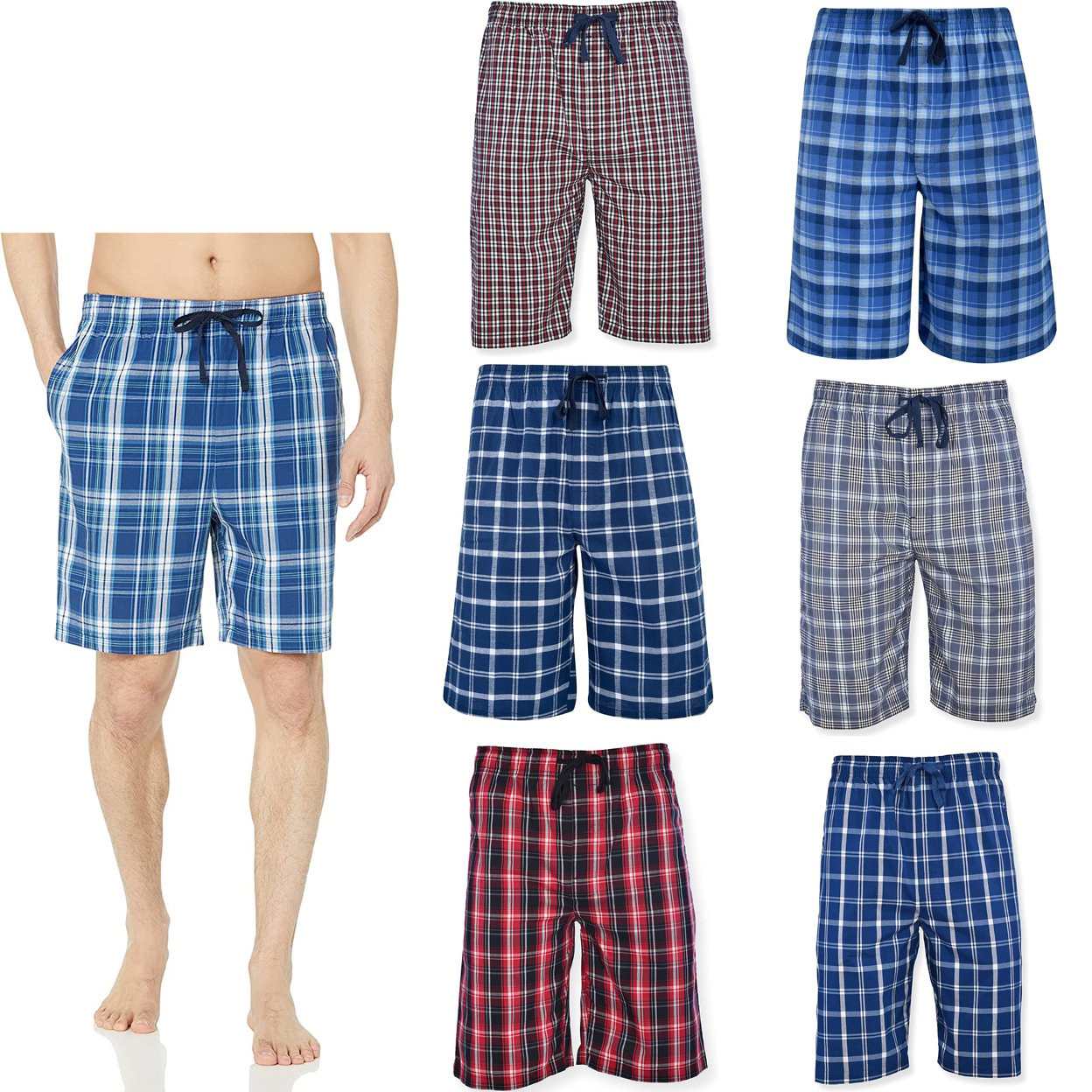 2-Pack: Men's Ultra Soft Plaid Lounge Pajama Sleep Wear Shorts - Blue & Blue, Small