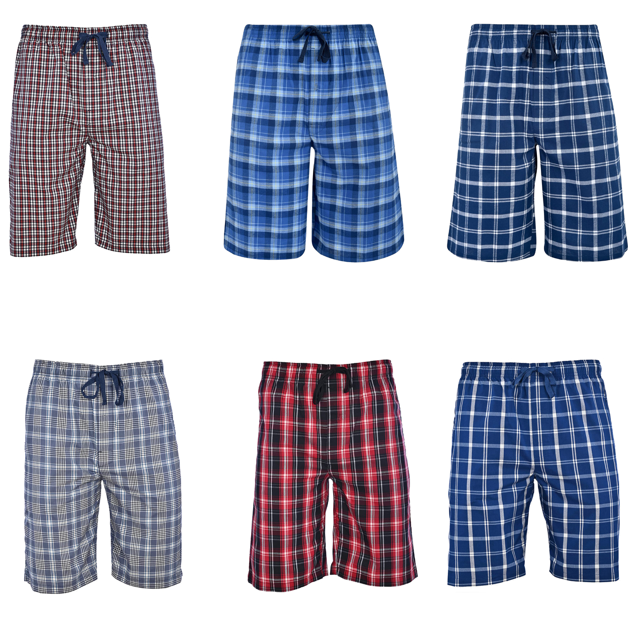 2-Pack: Men's Ultra Soft Plaid Lounge Pajama Sleep Wear Shorts - Red & Blue, Small