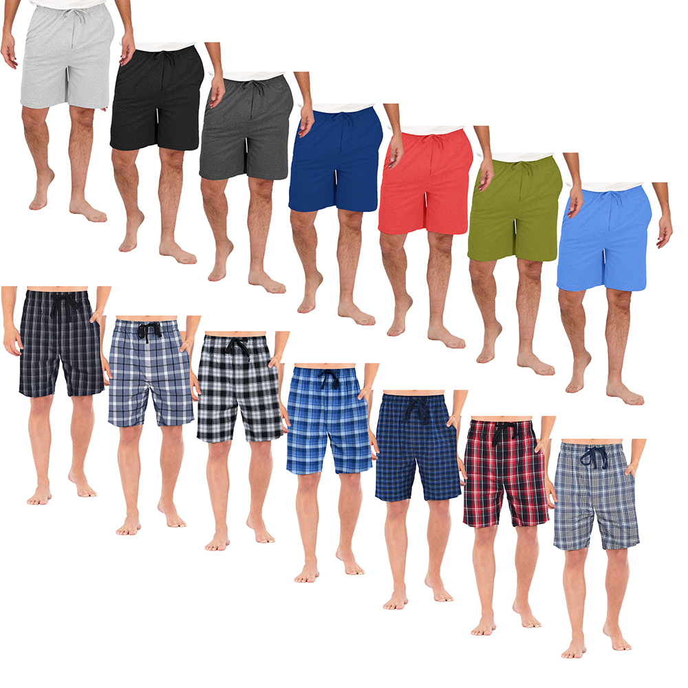 2-Pack: Men's Ultra Soft Knit Lounge Pajama Sleep Shorts - Plaid, Large