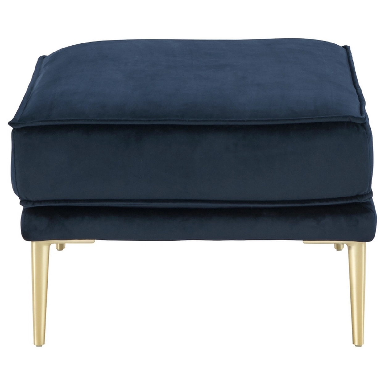 Ottoman With Cushioned Top And Metal Legs, Blue And Brass- Saltoro Sherpi