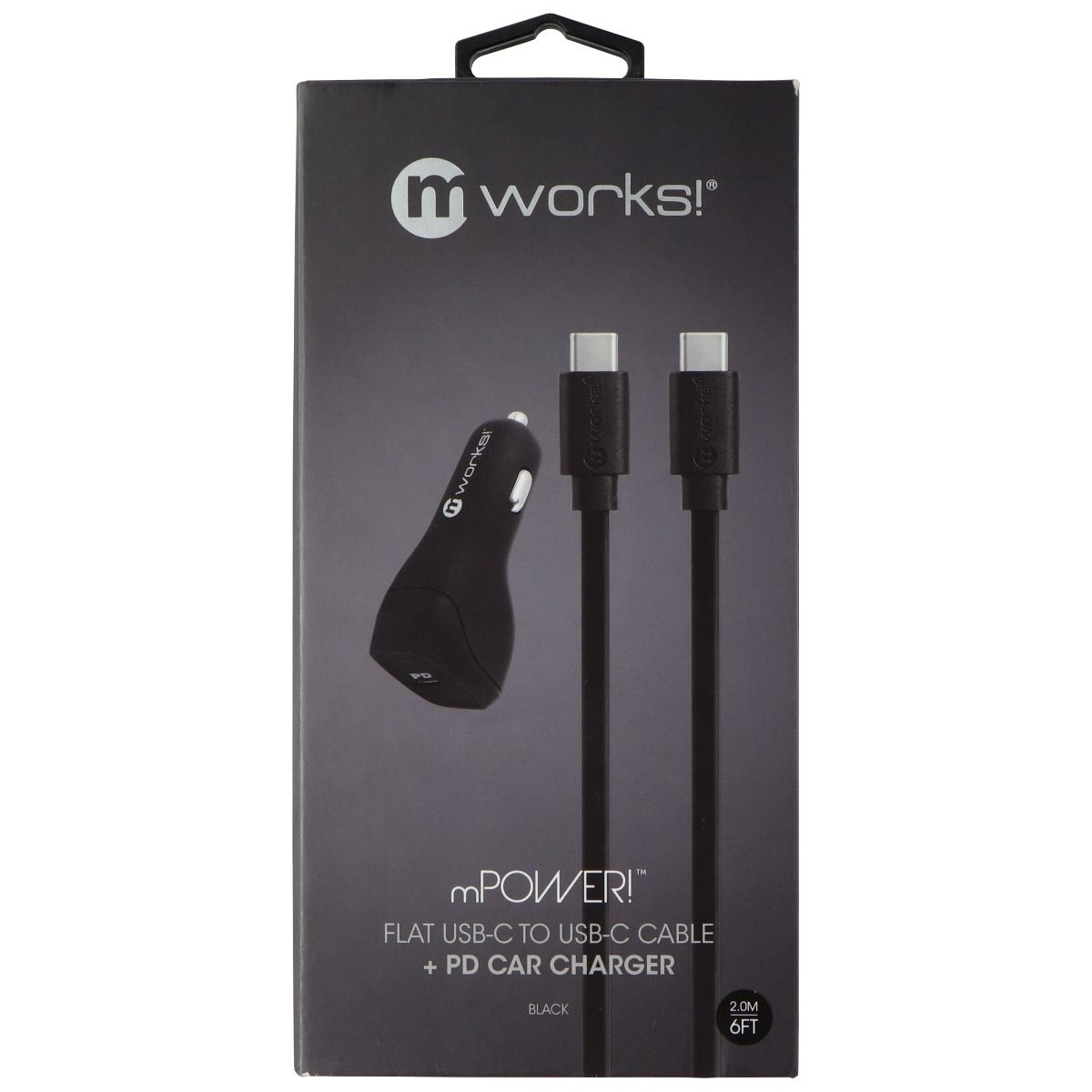 MWorks! MPOWER! Single Port USB-C Car Charger With USB-C To USB-C Cable - Black