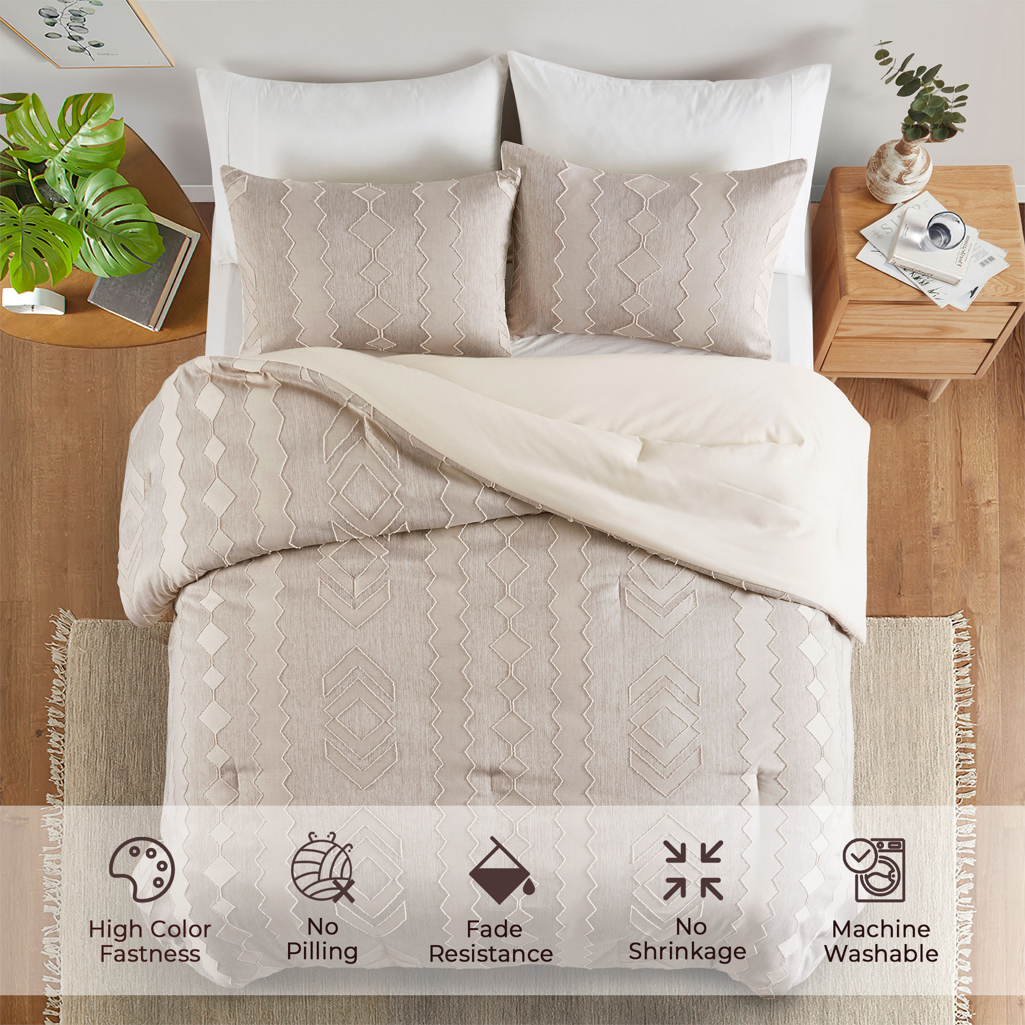 All-Season Comforter Set - Reversible Bedding Set With Super Soft Down Alternative Fill - King Size