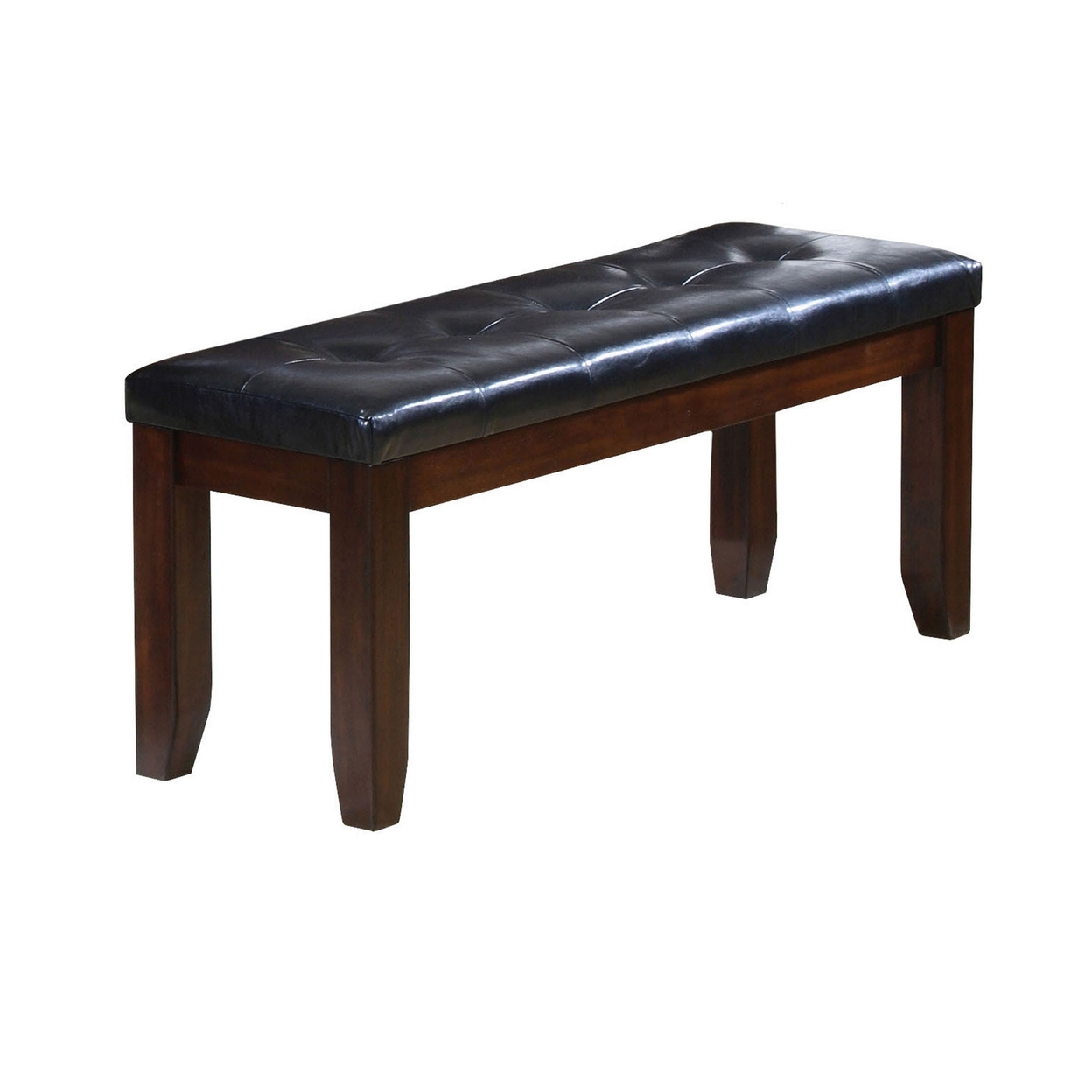 Leather Upholstered Wooden Bench With Tufted Seat, Espresso Brown & Black- Saltoro Sherpi