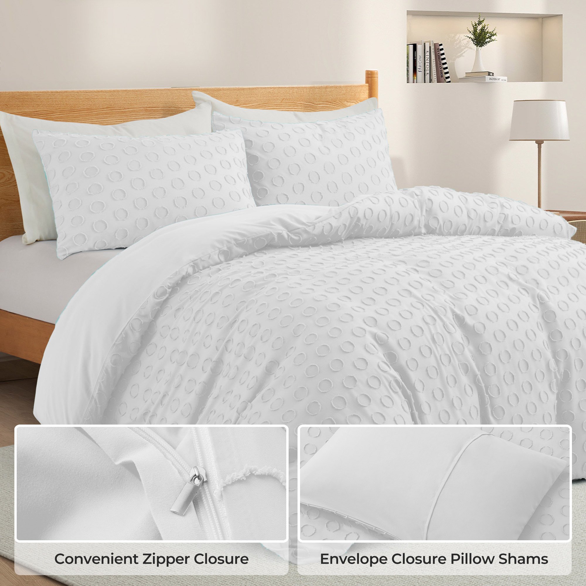 Washed Duvet Cover Set, 2 Or 3 Pieces With Zipper Closure - King Size