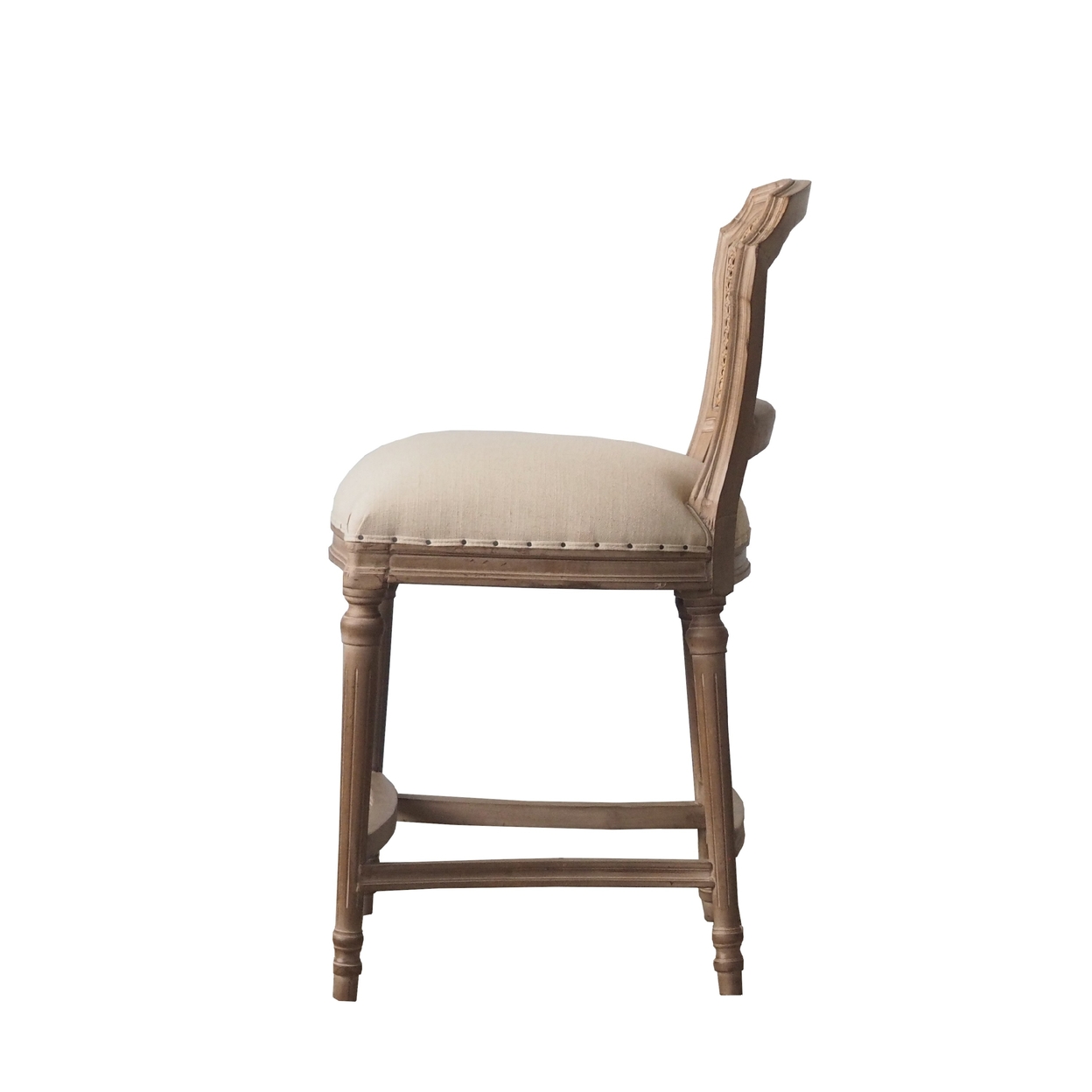 Nailhead Fabric Upholstered Bar Stool With Perforated Back, Beige And Brown- Saltoro Sherpi