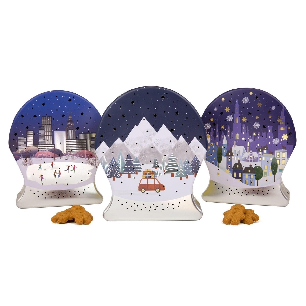 Festive Light-Up Snow Globes With Spiced Gingerbread Cookies, 3.52 Oz (3 Pack)