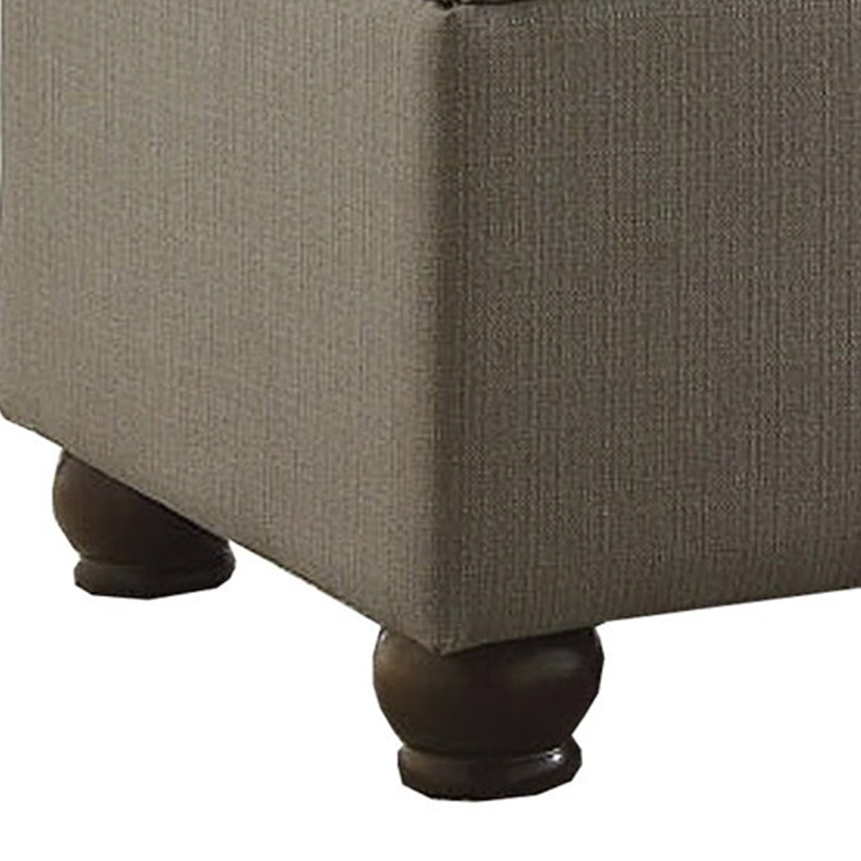 Textured Fabric Upholstered Button Tufted Storage Bench With Wooden Bun Feet, Gray And Brown- Saltoro Sherpi