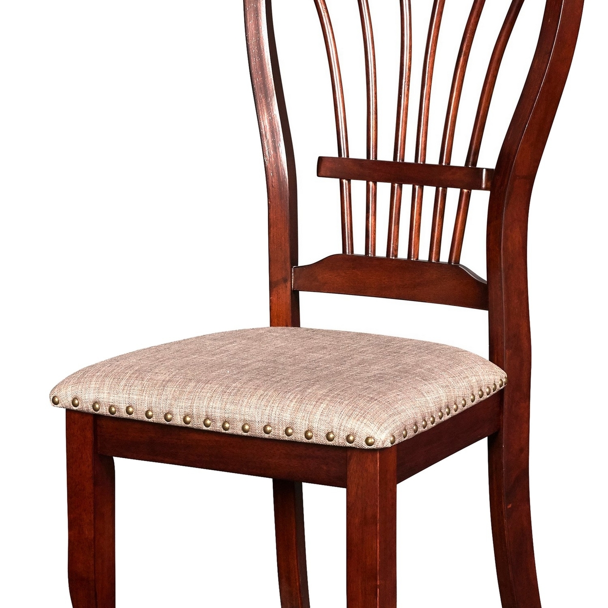 Slatted Back Wooden Dining Chair With Nailhead Trim, Set Of 2, Brown- Saltoro Sherpi
