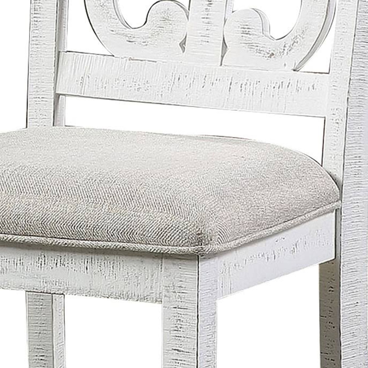 Neci 23 Inch Wood Dining Chair, Set Of 2, Carved Back, Padded Seat, White