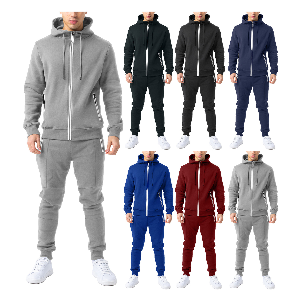 Men's Cozy Slim-Fit Active Athletic Full Zip Hoodie And Jogger Tracksuit - Red, Small