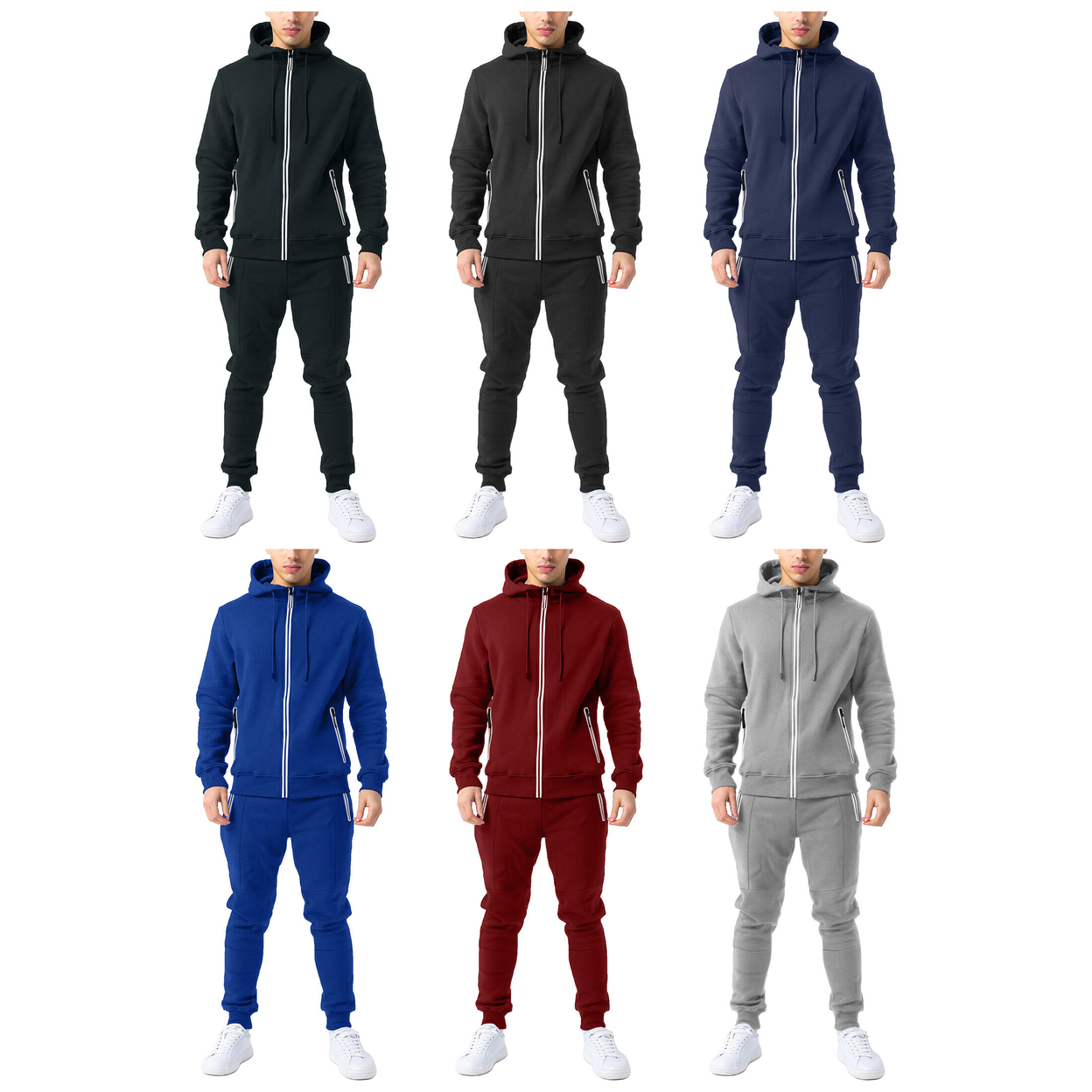 2-Pack: Men's Cozy Slim Fit Active Athletic Full Zip Hoodie And Jogger Tracksuit - Black & Blue, Medium