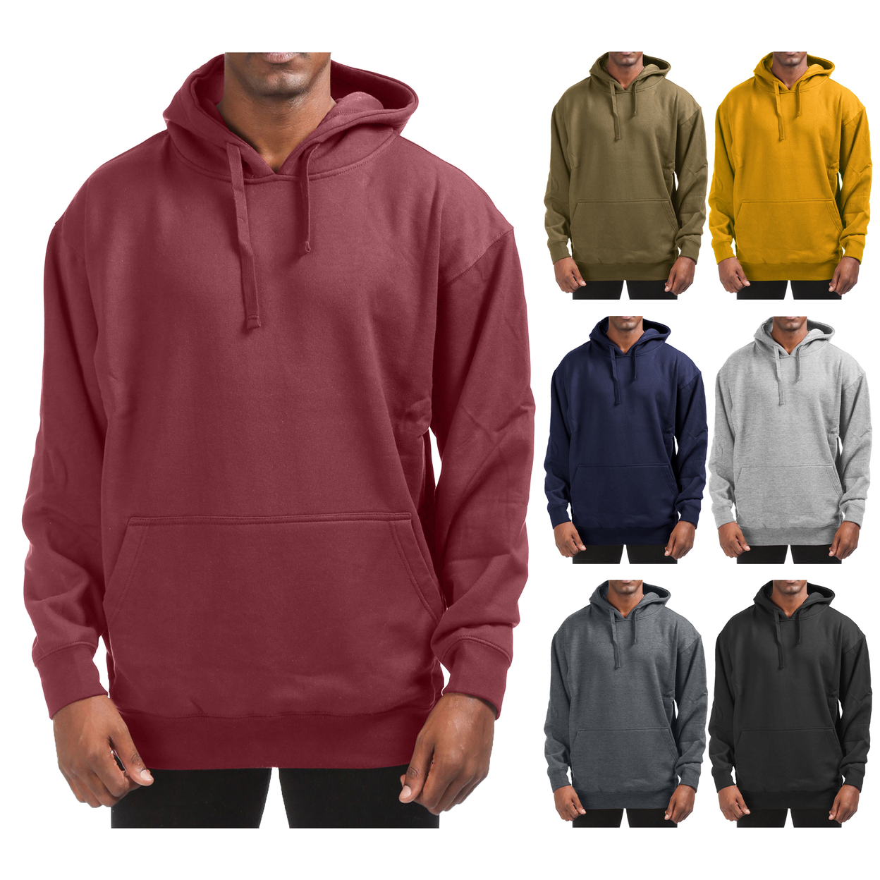 Men's Super-Soft Winter Warm Cotton Blend Fleece Pullover Hoodie With Kangaroo Pocket - Red, Small