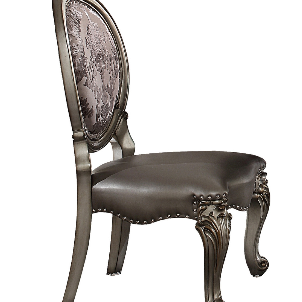 Dining Chair, Vegan Leather, Cabriole Legs, Set Of 2, Silver- Saltoro Sherpi