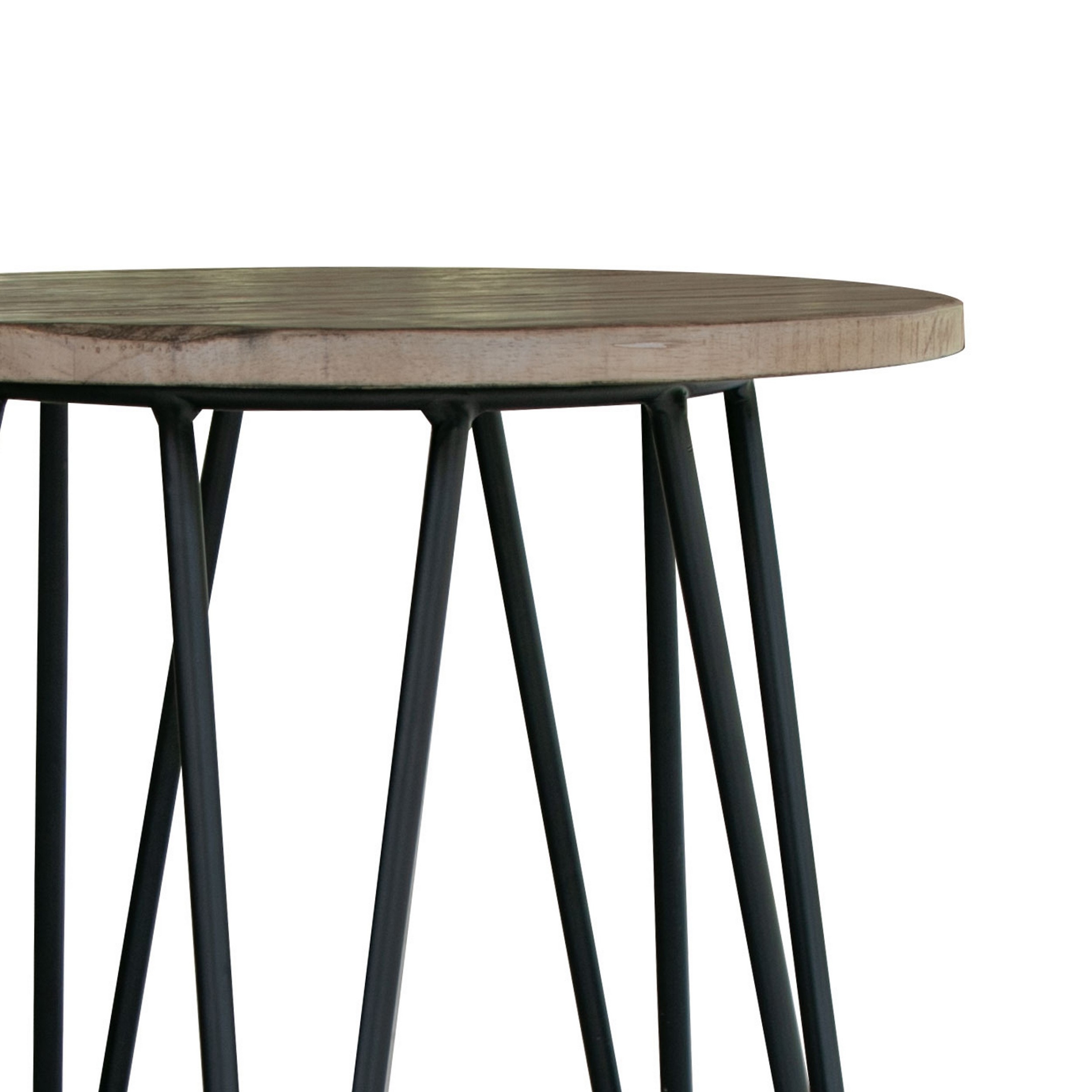 Avil 26 Inch Chairside Table, Mango And Pine Wood, Geometric Base, Brown- Saltoro Sherpi