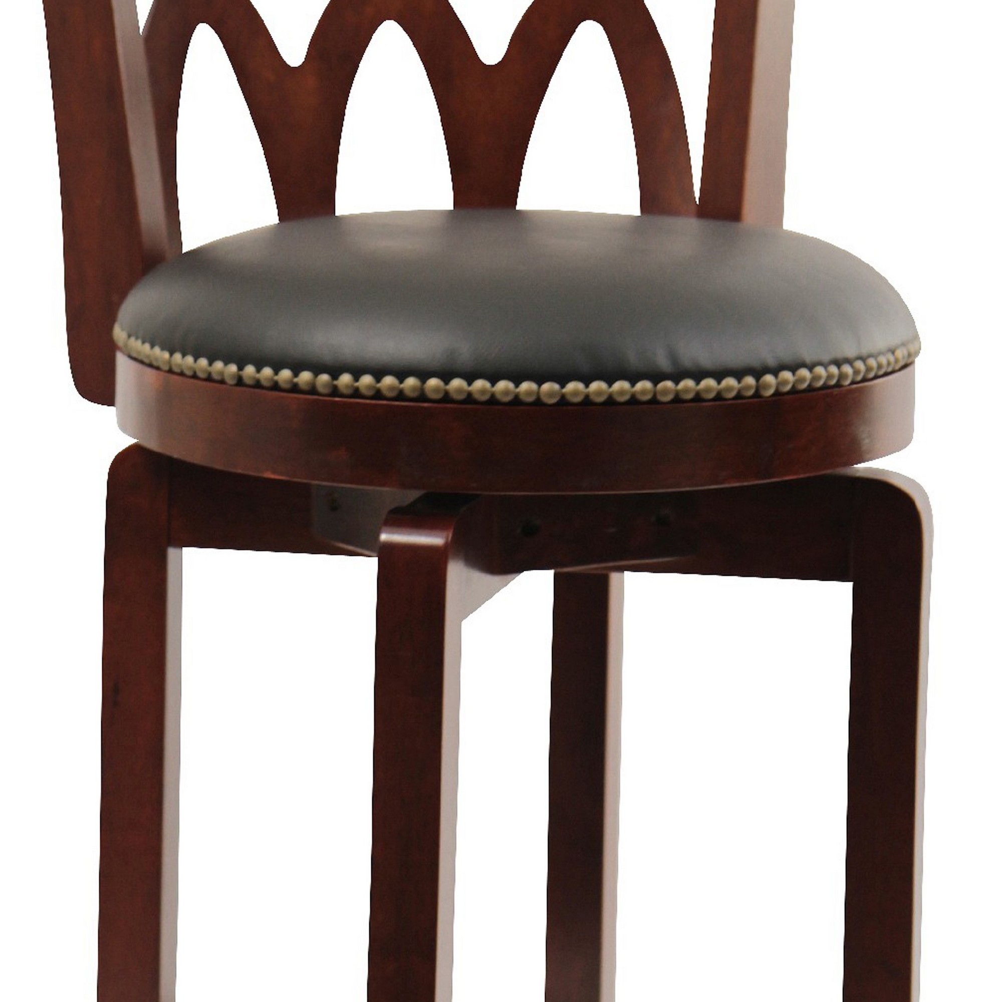 Cob 29 Inch Swivel Bar Stool Chair, Nailhead Trim, Black Vegan Faux Leather- Saltoro Sherpi