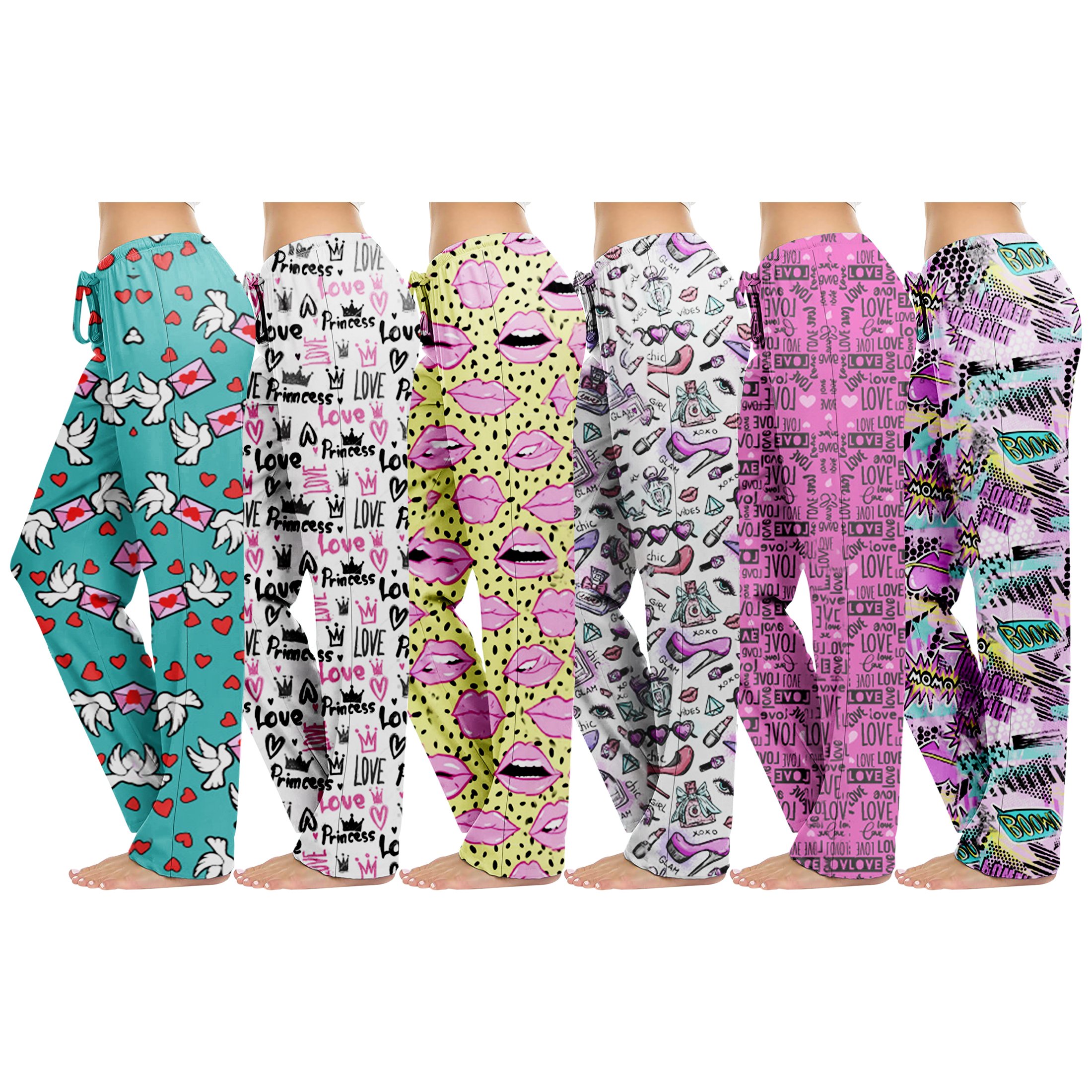 Multi-Pack: Women's Casual Fun Printed Lightweight Lounge Terry Knit Pajama Bottom Pants - 2-pack, Medium, Shapes