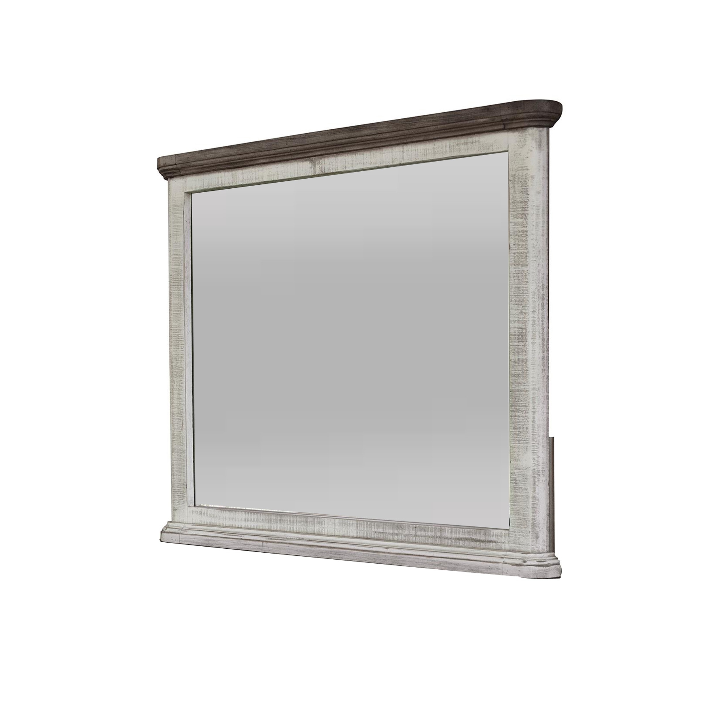 Feyi 41 Inch Classic Mirror, Hand Rubbed Finish, Off White, Top Gray Stain- Saltoro Sherpi