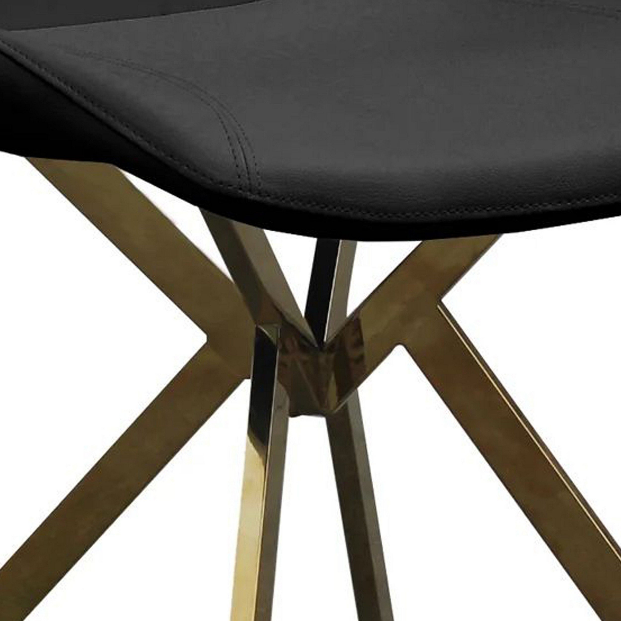 Anne 20 Inch Dining Chair, Set Of 4, Vegan Faux Leather, Gold Legs, Black - Saltoro Sherpi