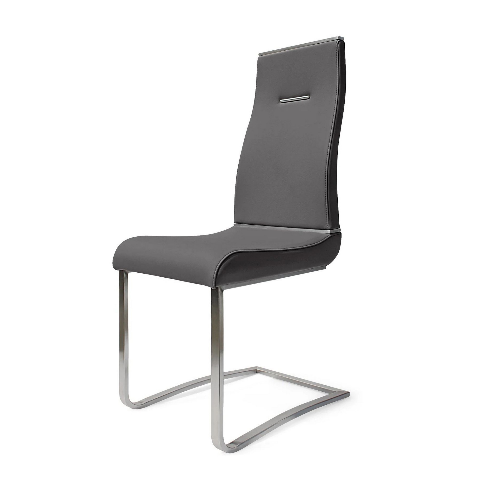 Jon 22 Inch Dining Chair, Set Of 2, Cantilever, Dark Gray Faux Leather - Saltoro Sherpi