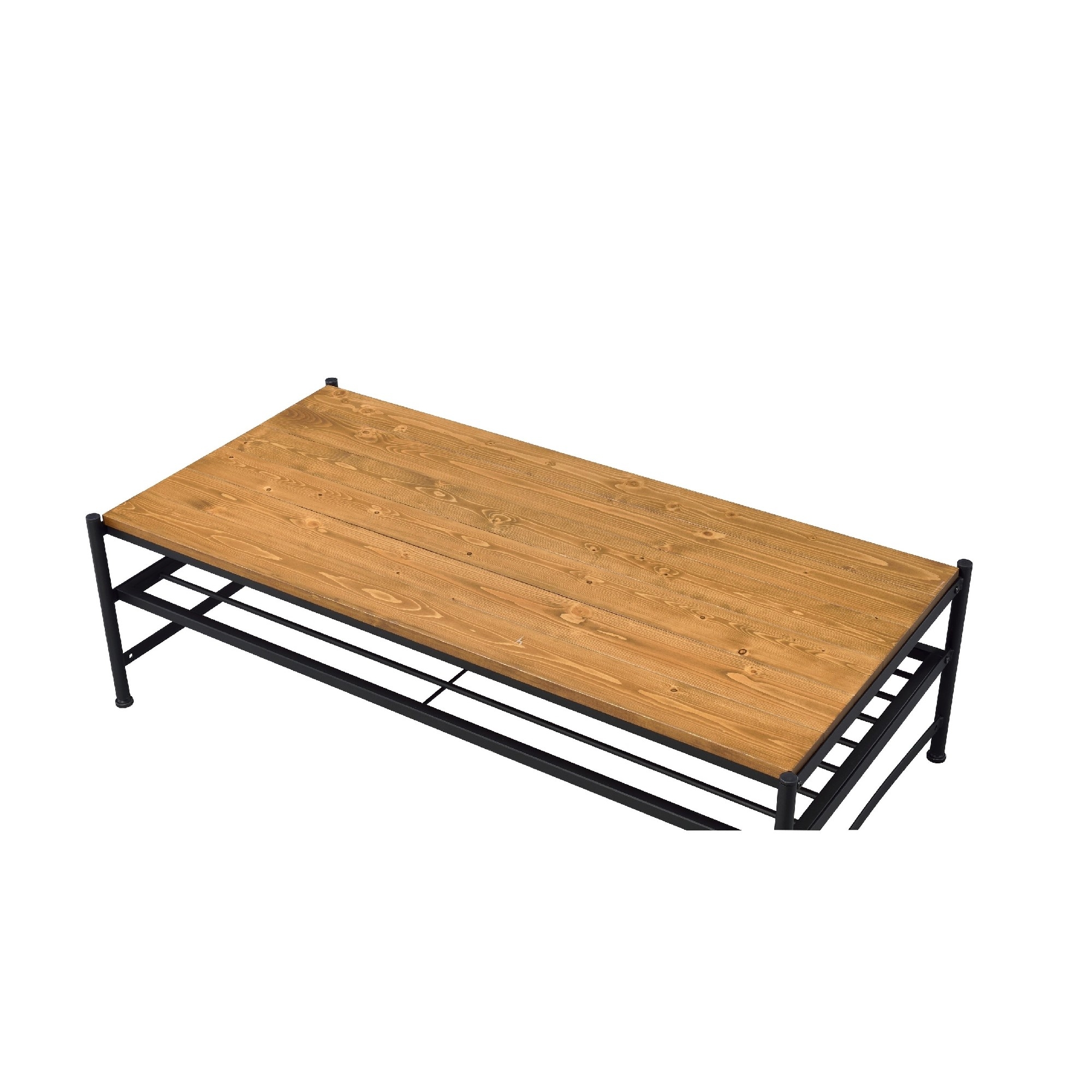 Metal And Wood Coffee Table With Slatted Bottom Shelf,Brown And Black- Saltoro Sherpi