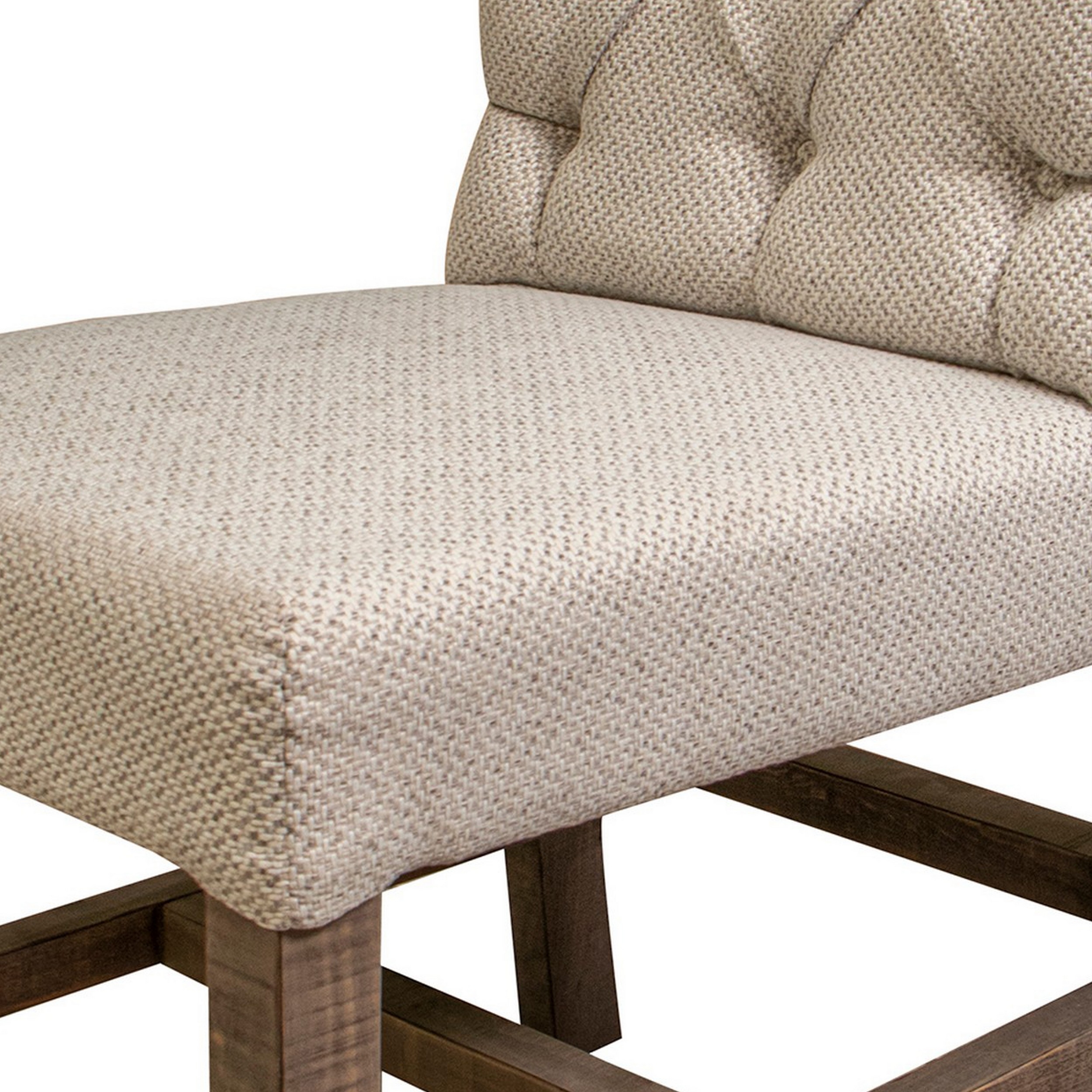 Ken 27 Inch Dining Chair, Set Of 2, Fabric Tufted Backrest Ivory Mango Wood- Saltoro Sherpi