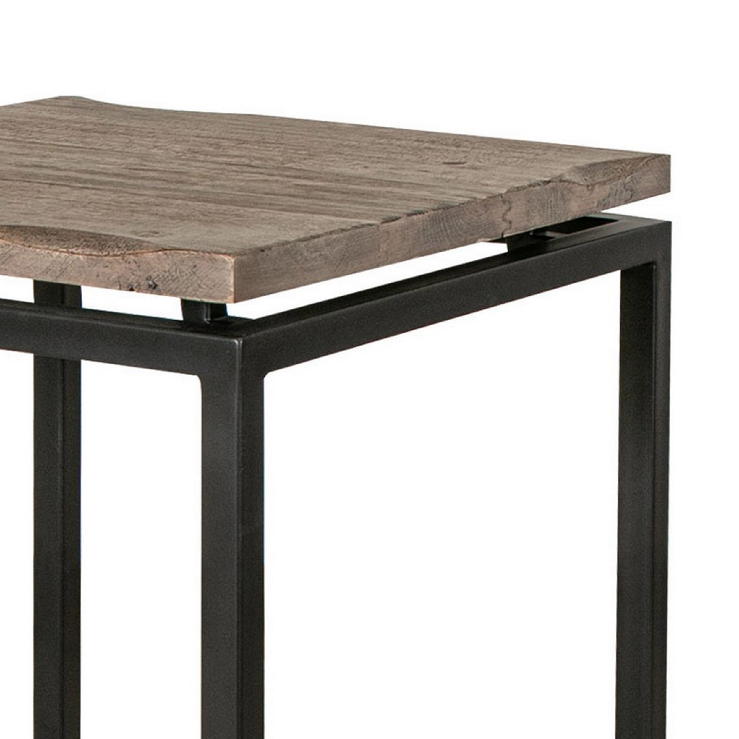 Piel 26 Inch Side End Table, Solid Pine Wood, Raised Top, Distressed Brown- Saltoro Sherpi