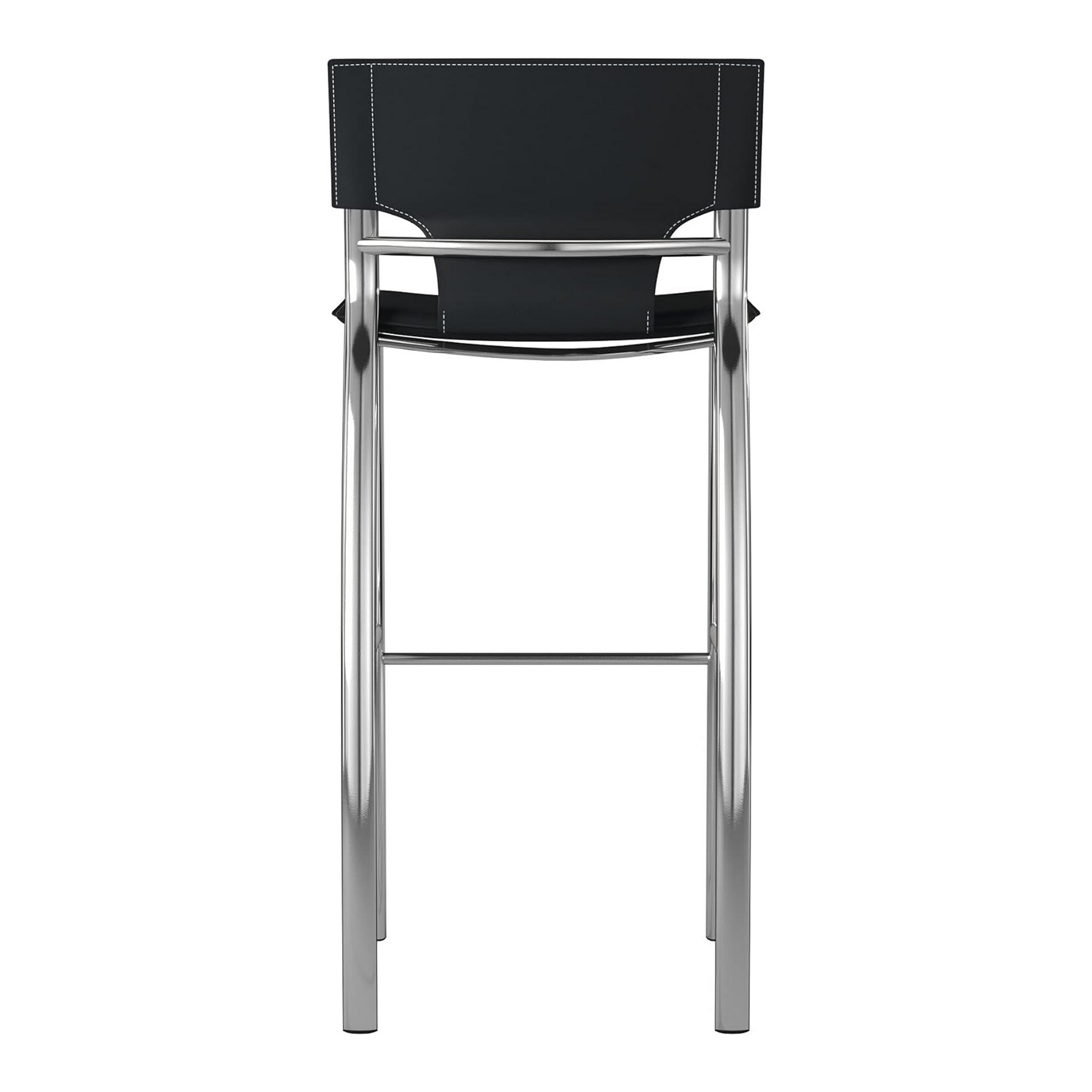 Suze 30 Inch Metal Bar Chair, Set Of 2, Chrome Base, Black Vegan Leather - Saltoro Sherpi