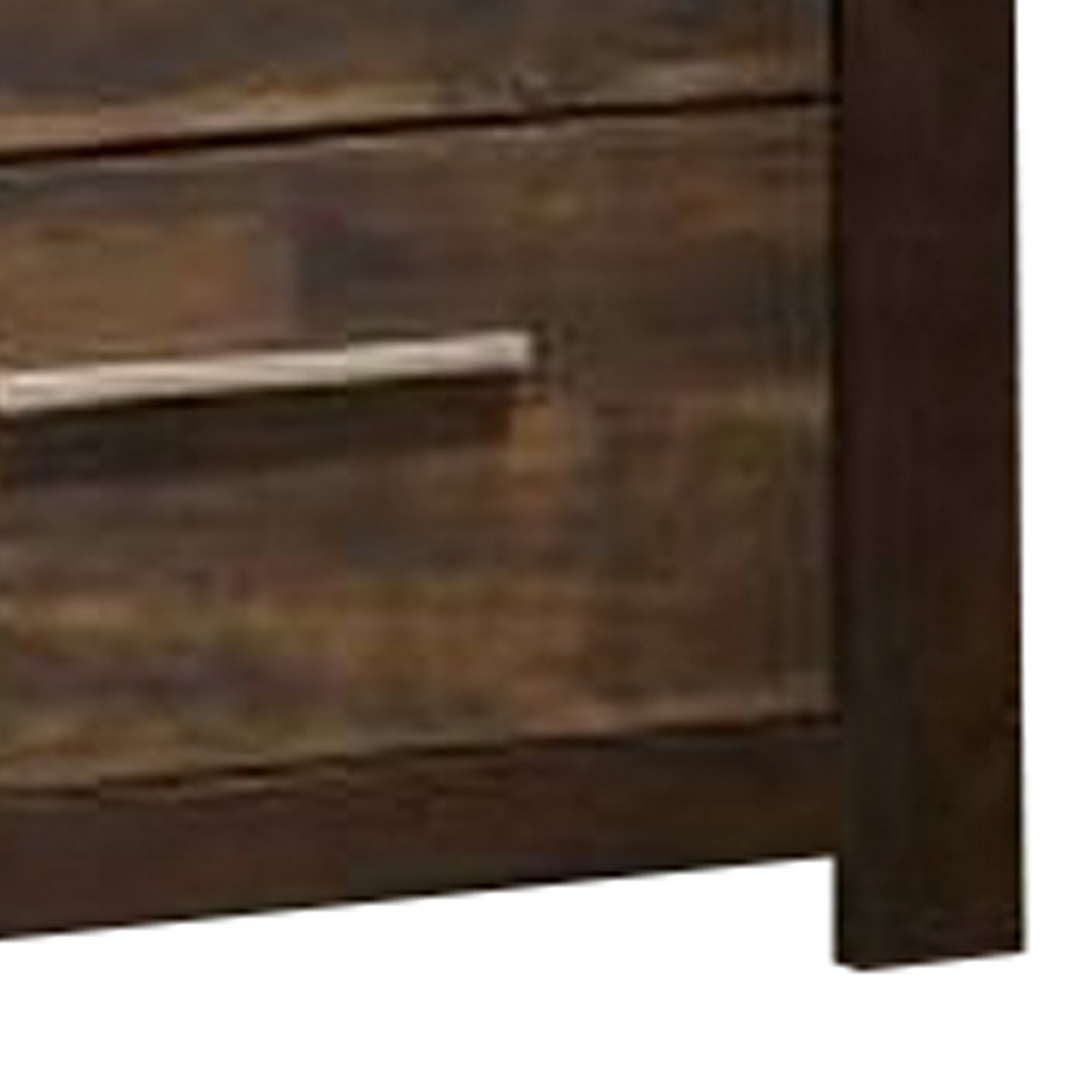 Wooden Nightstand With Two Drawers And Metal Bar Handles, Brown- Saltoro Sherpi