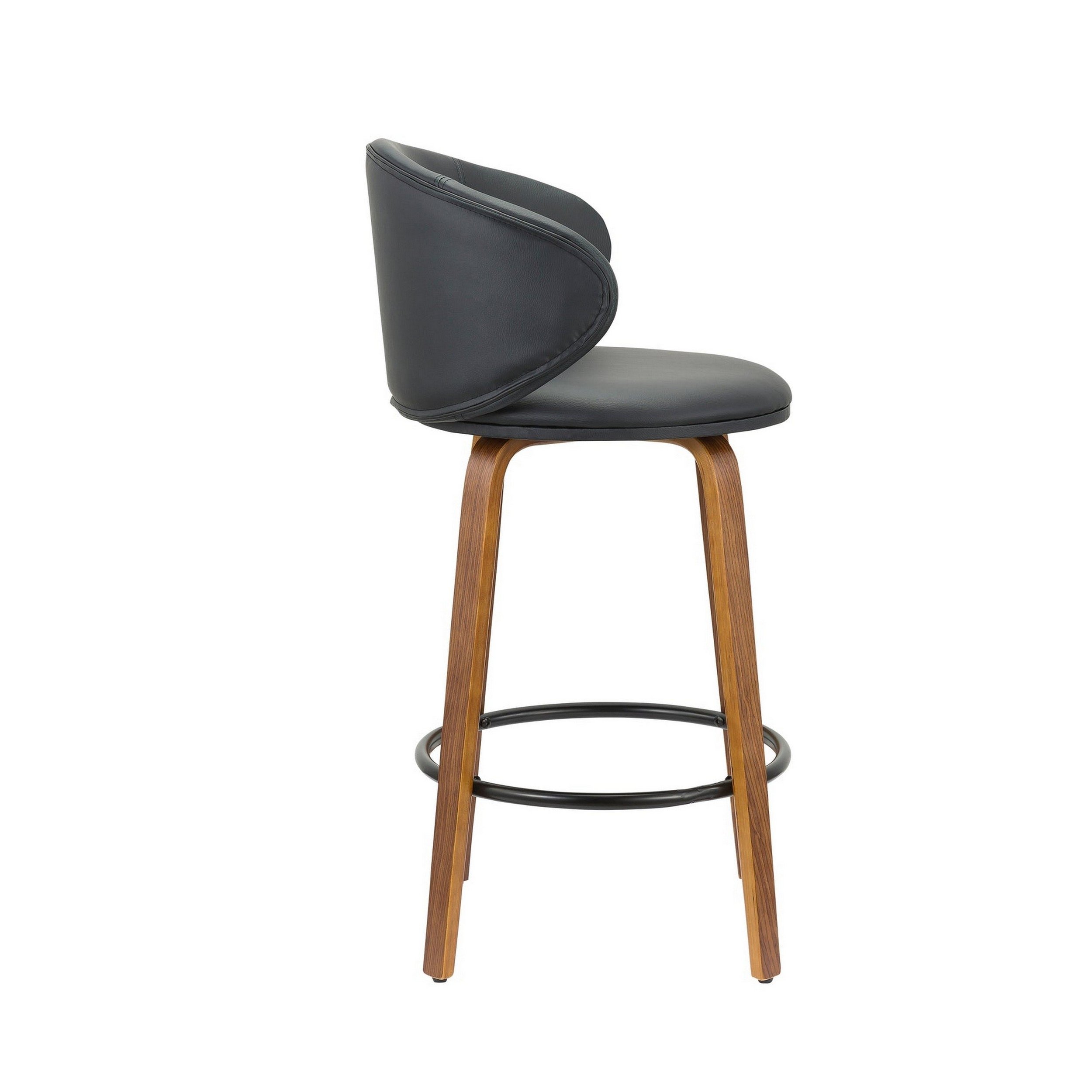 Zubi 26 Inch Counter Height Chair, Set Of 2, Wingback, Black, Brown Legs- Saltoro Sherpi