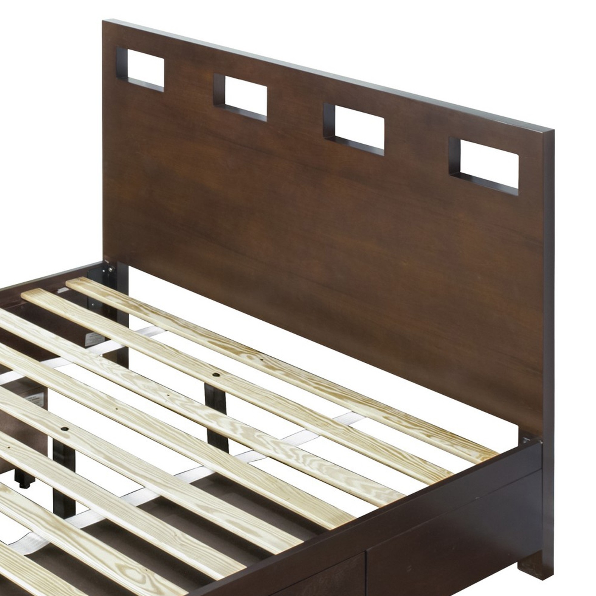 Yee Twin Storage Bed, Brown Wood, 4 Side Drawers, Cut Out Headboard Design- Saltoro Sherpi