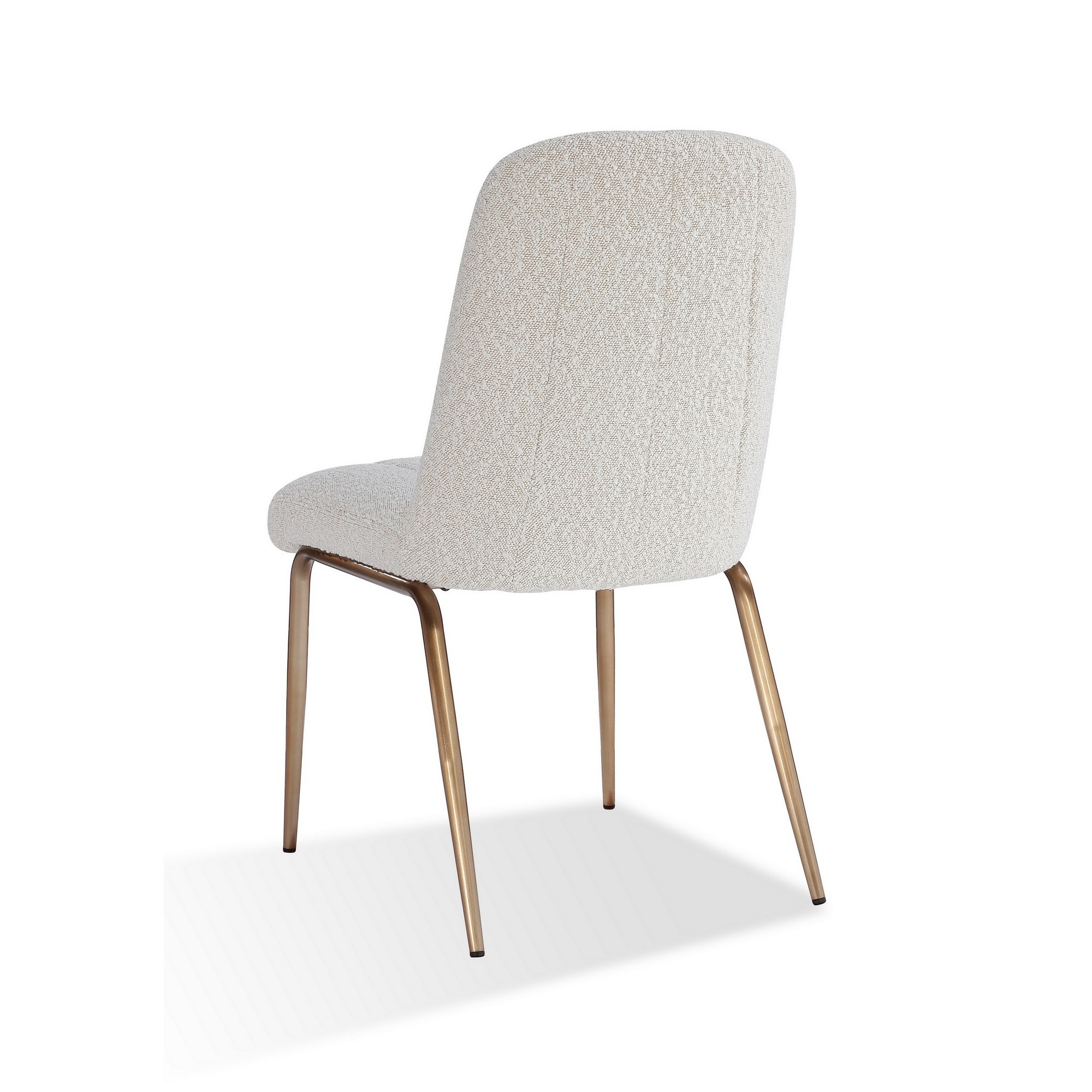 Rise 19 Inch Dining Chair, Soft Boucle Upholstery, White, Bronze Legs -Saltoro Sherpi