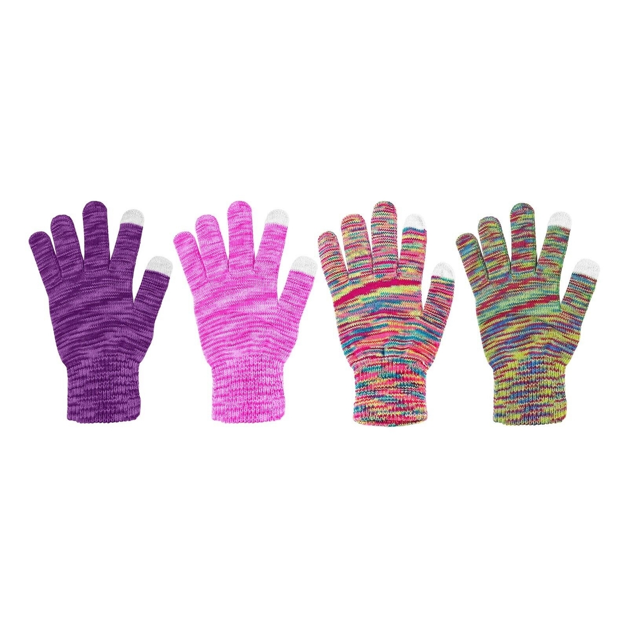 4-Pairs: Women's Winter Warm Soft Knit Touchscreen Multi-Tone Texting Gloves