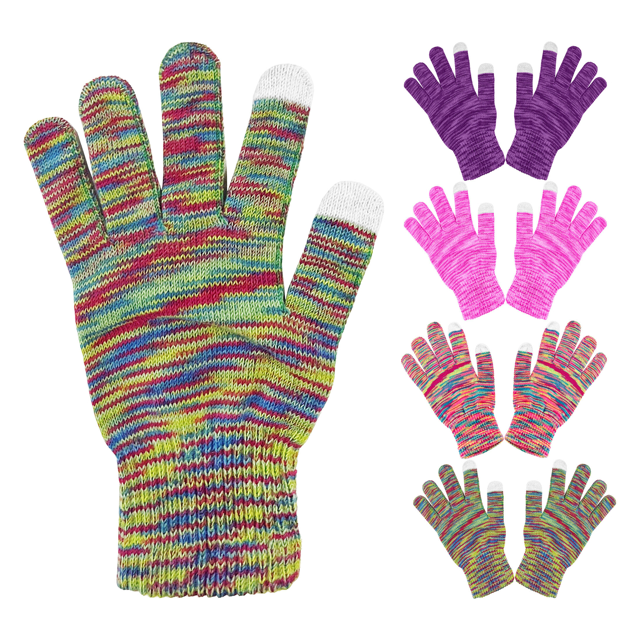 3-Pairs: Women's Winter Warm Soft Knit Touchscreen Multi-Tone Texting Gloves