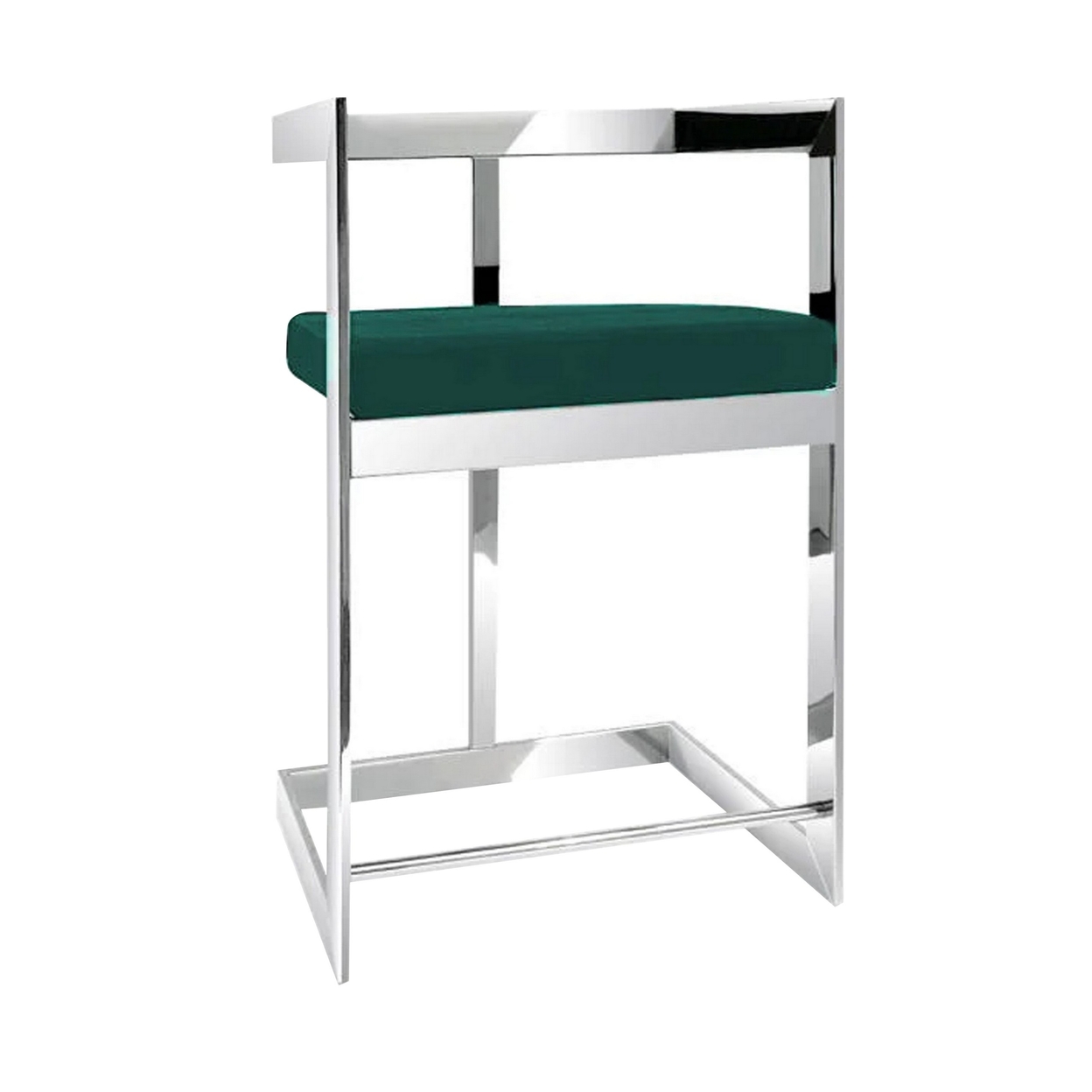 Dok 26 Inch Counter Height Stool, Green, Cantilever, Silver Stainless Steel- Saltoro Sherpi