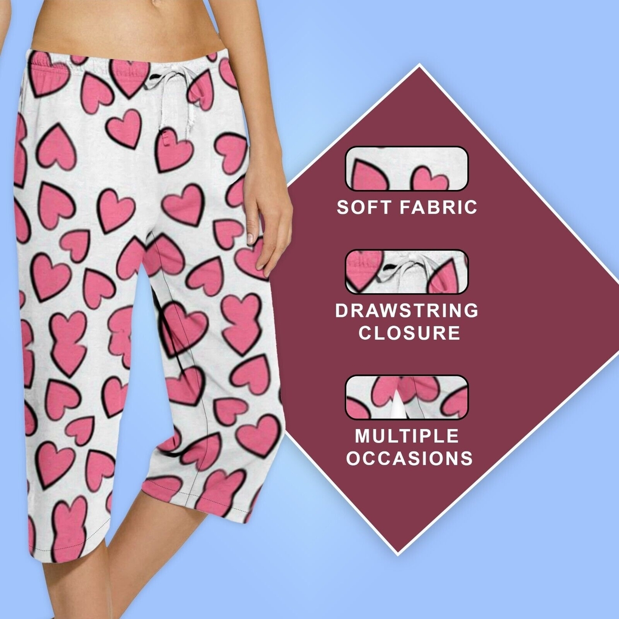 5-Pack: Women's Ultra-Soft Cozy Terry Knit Comfy Capri Sleepwear Pajama Bottoms - Medium, Love