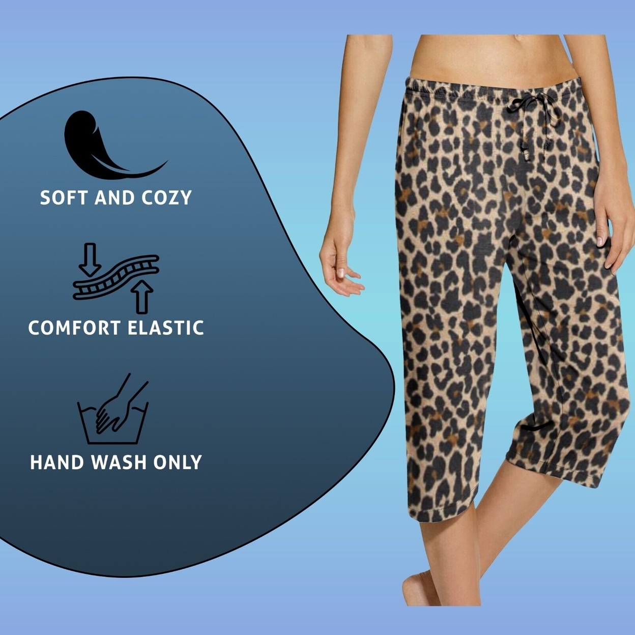 Multi-Pack: Women's Ultra-Soft Cozy Terry Knit Comfy Capri Sleepwear Pajama Bottoms - 1-pack, Small, Animal