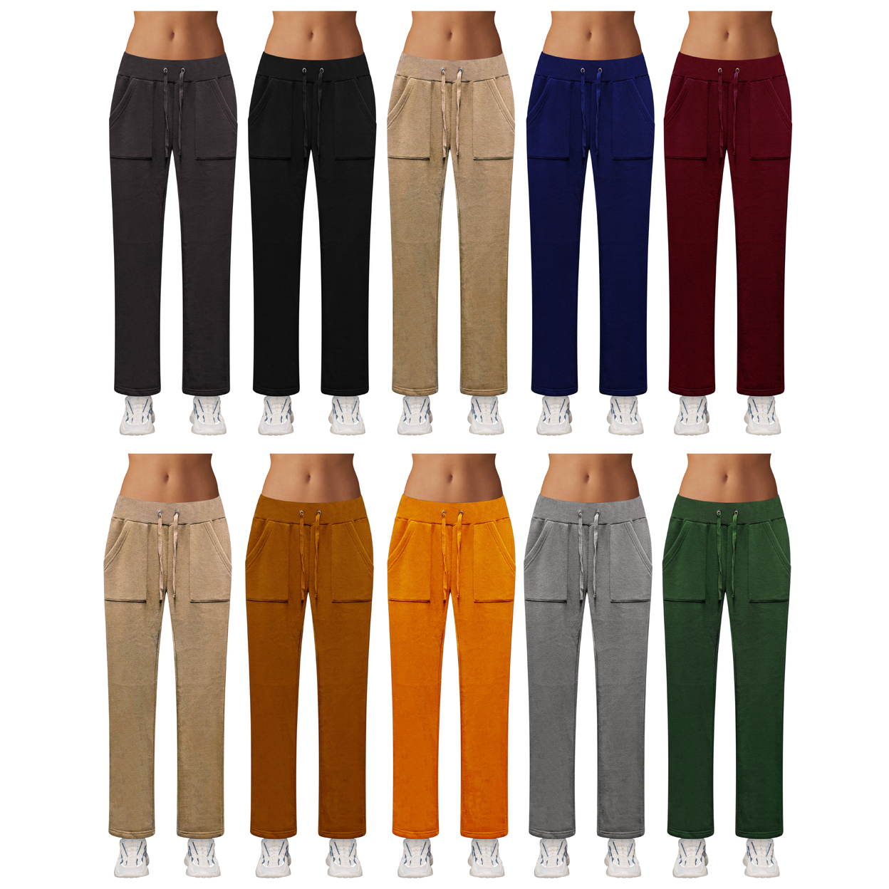 2-Pack: Women's Ultra-Soft Cozy Fleece Lined Elastic Waistband Terry Knit Pants - Assorted, X-large