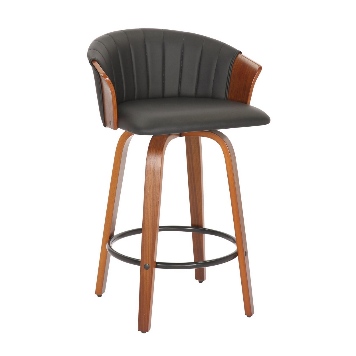 26 Inch Counter Height Chair, Set Of 2, Curved Back, Bentwood, Black, Brown- Saltoro Sherpi