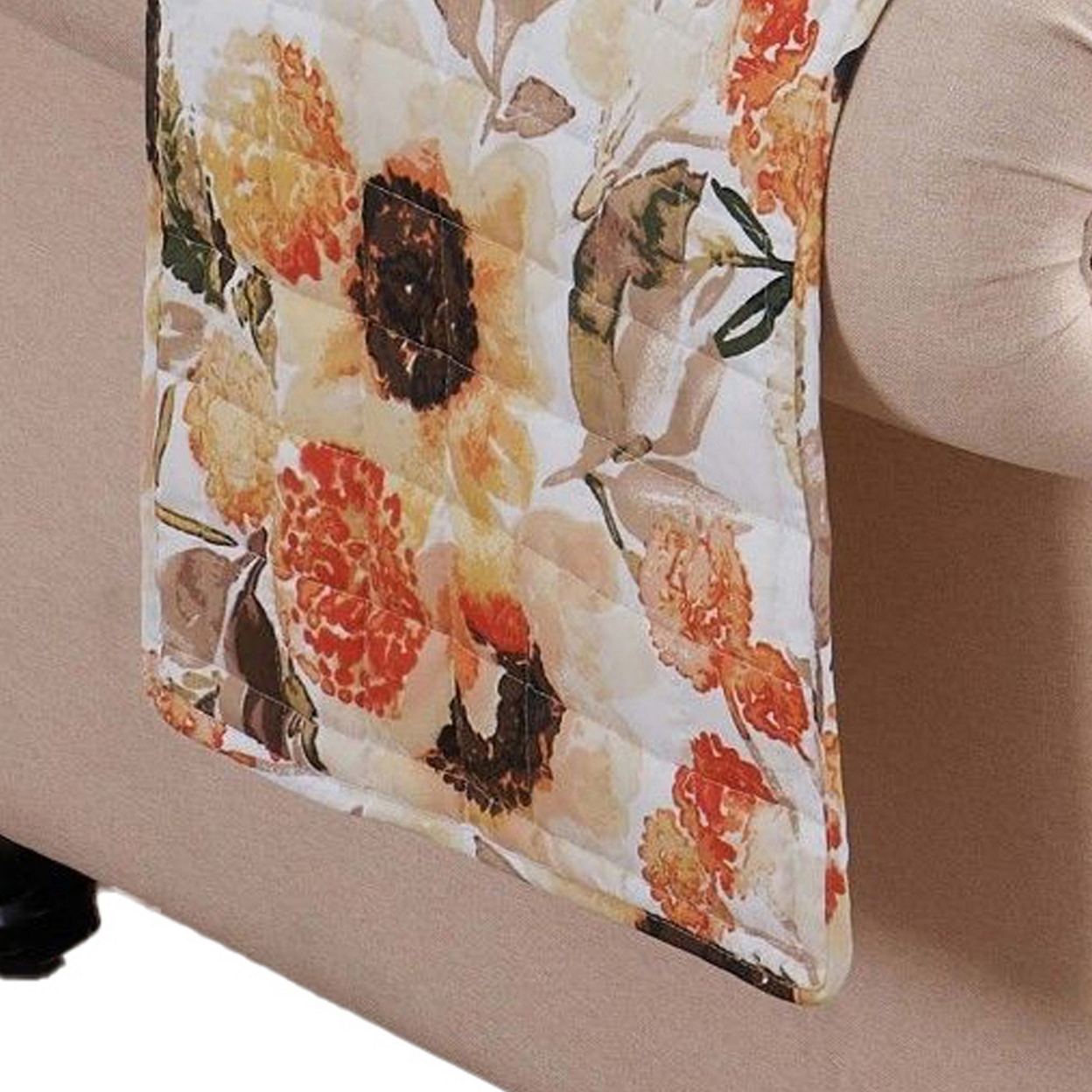 Kelsa 81 Inch Armchair Cover, Polyester Fill, Watercolor Sunflowers, Gold-Saltoro Sherpi